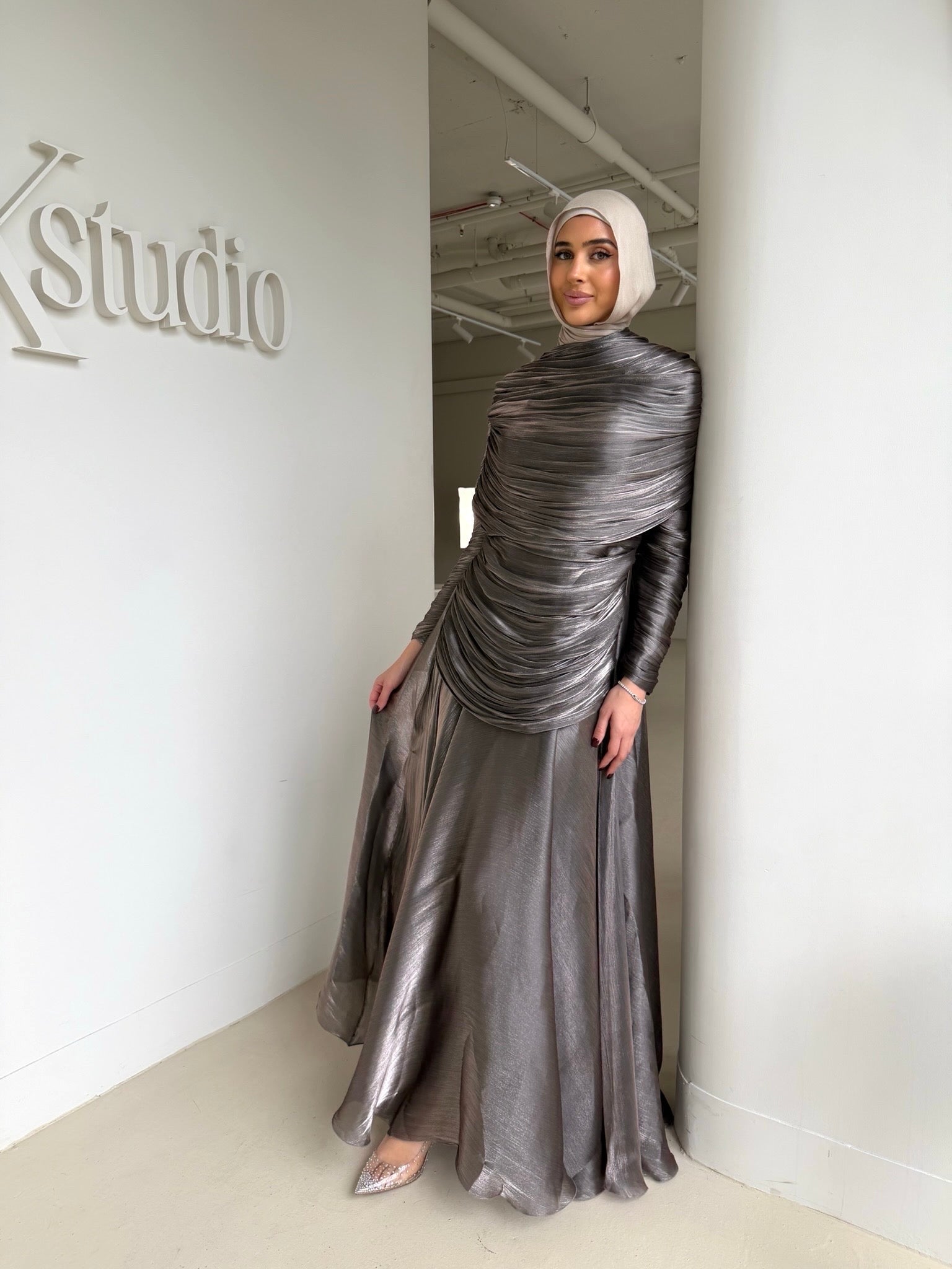 LAYALI SHIMMER FORMAL DRESS- METALLIC MINK