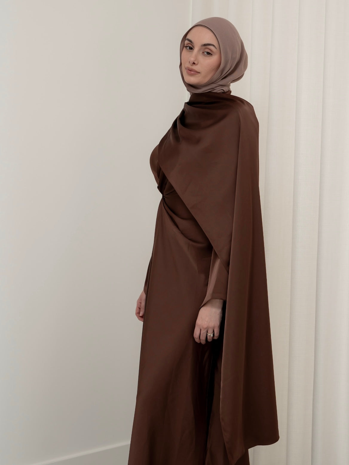 AURORA DRAPE FORMAL DRESS- BROWN