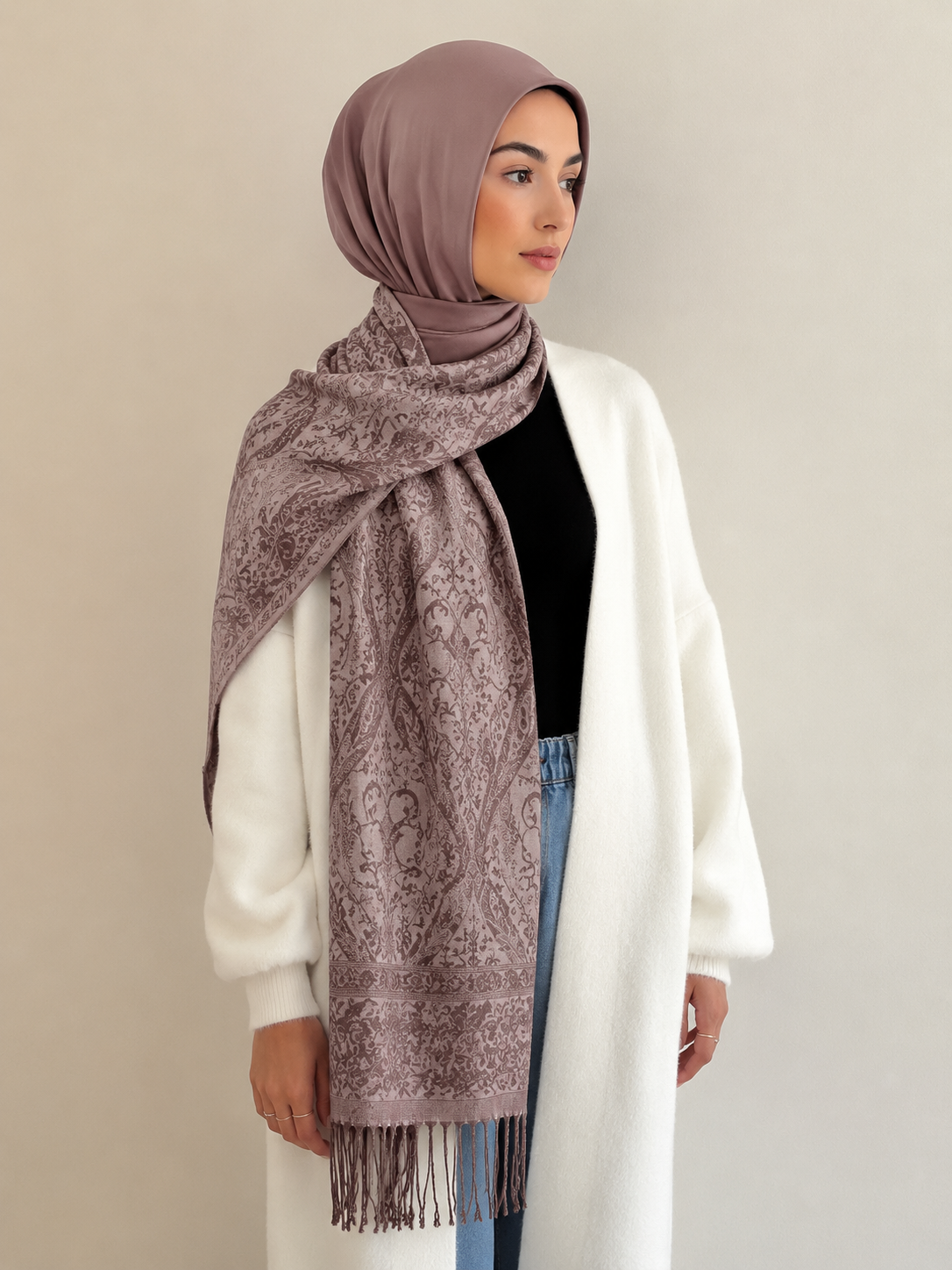 CRAFTED PASHMINA -MAUVE