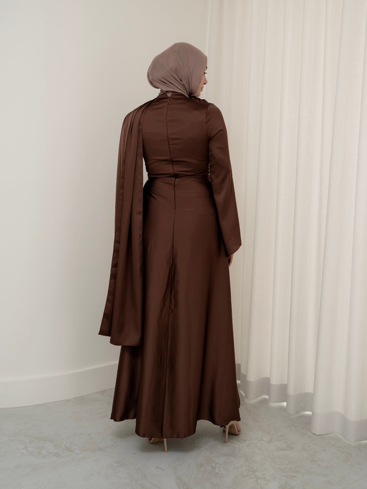 AURORA DRAPE FORMAL DRESS- BROWN