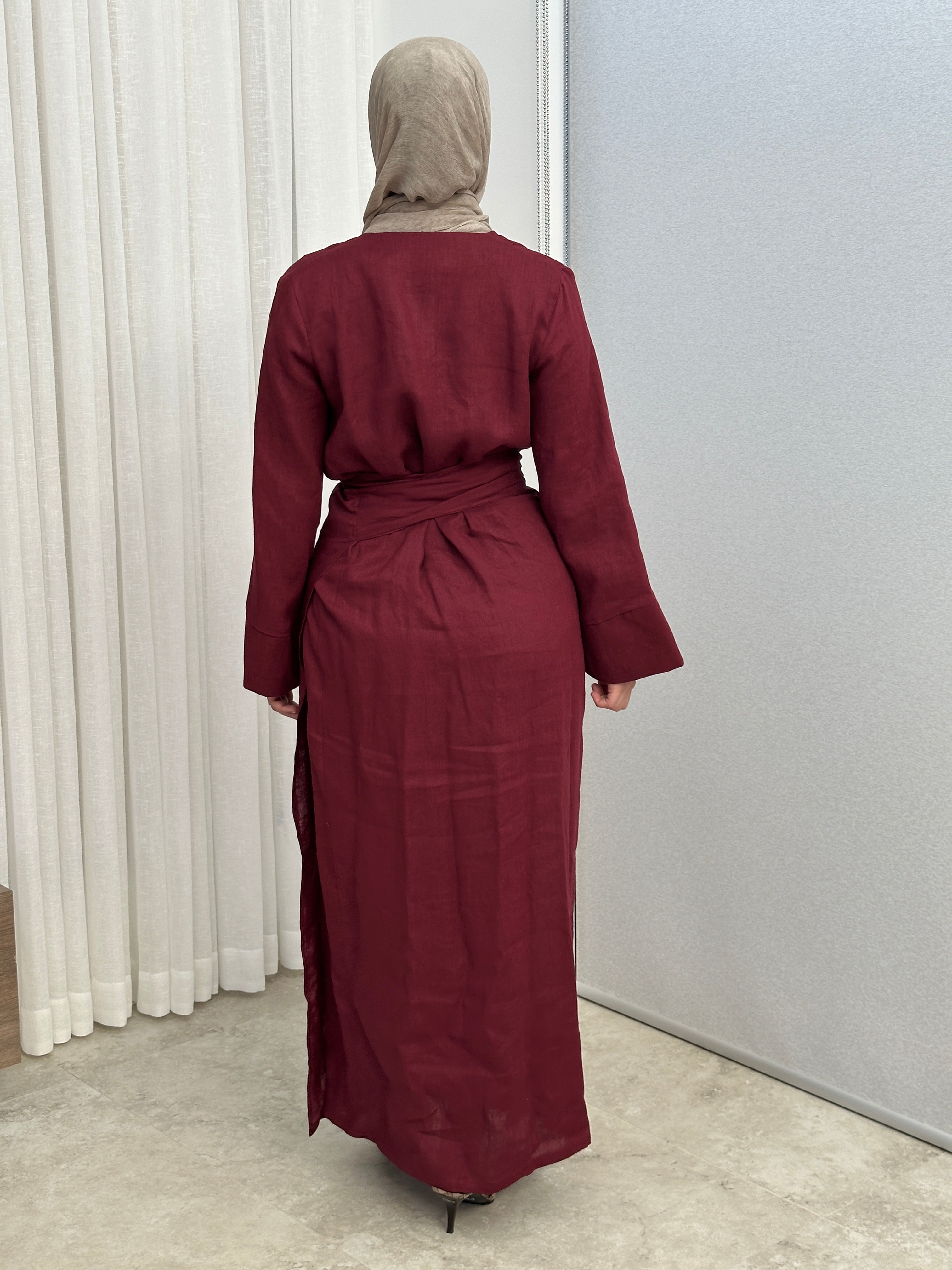 LINEN KIMONO WRAP DRESS