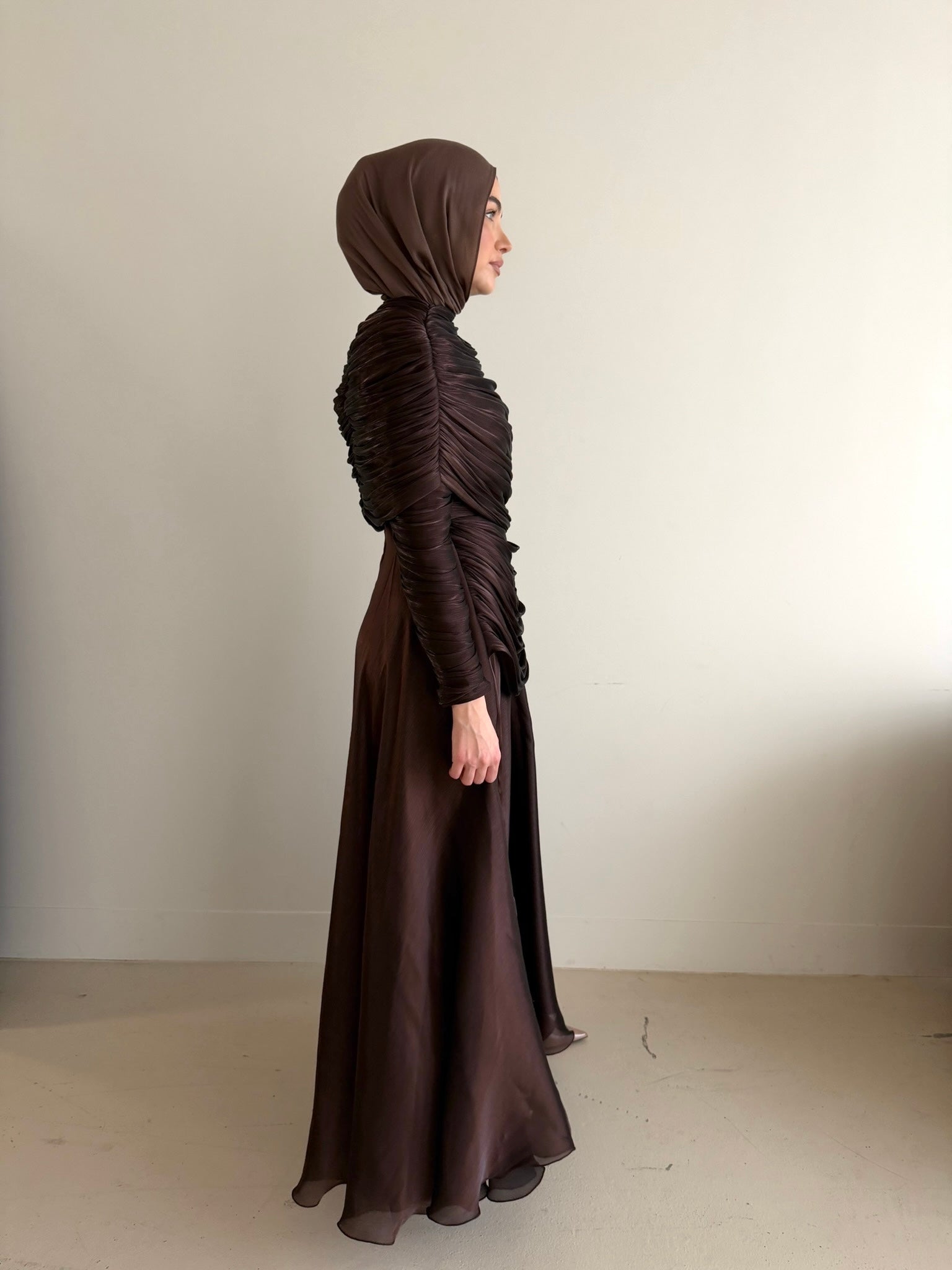 LAYALI SHIMMER FORMAL DRESS- METALLIC ESPRESSO