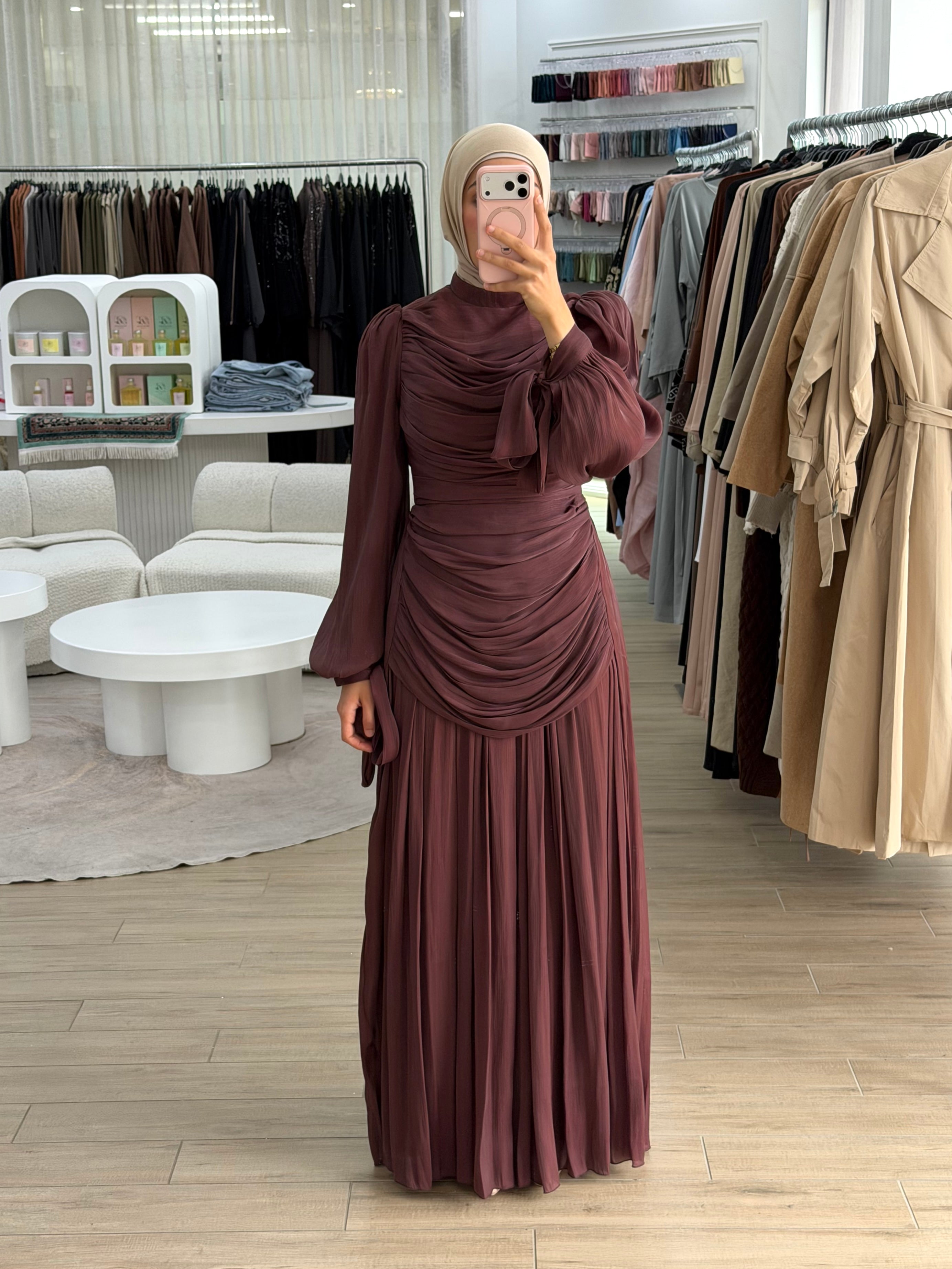 SELENE DRAPE FORMAL DRESS- WINE