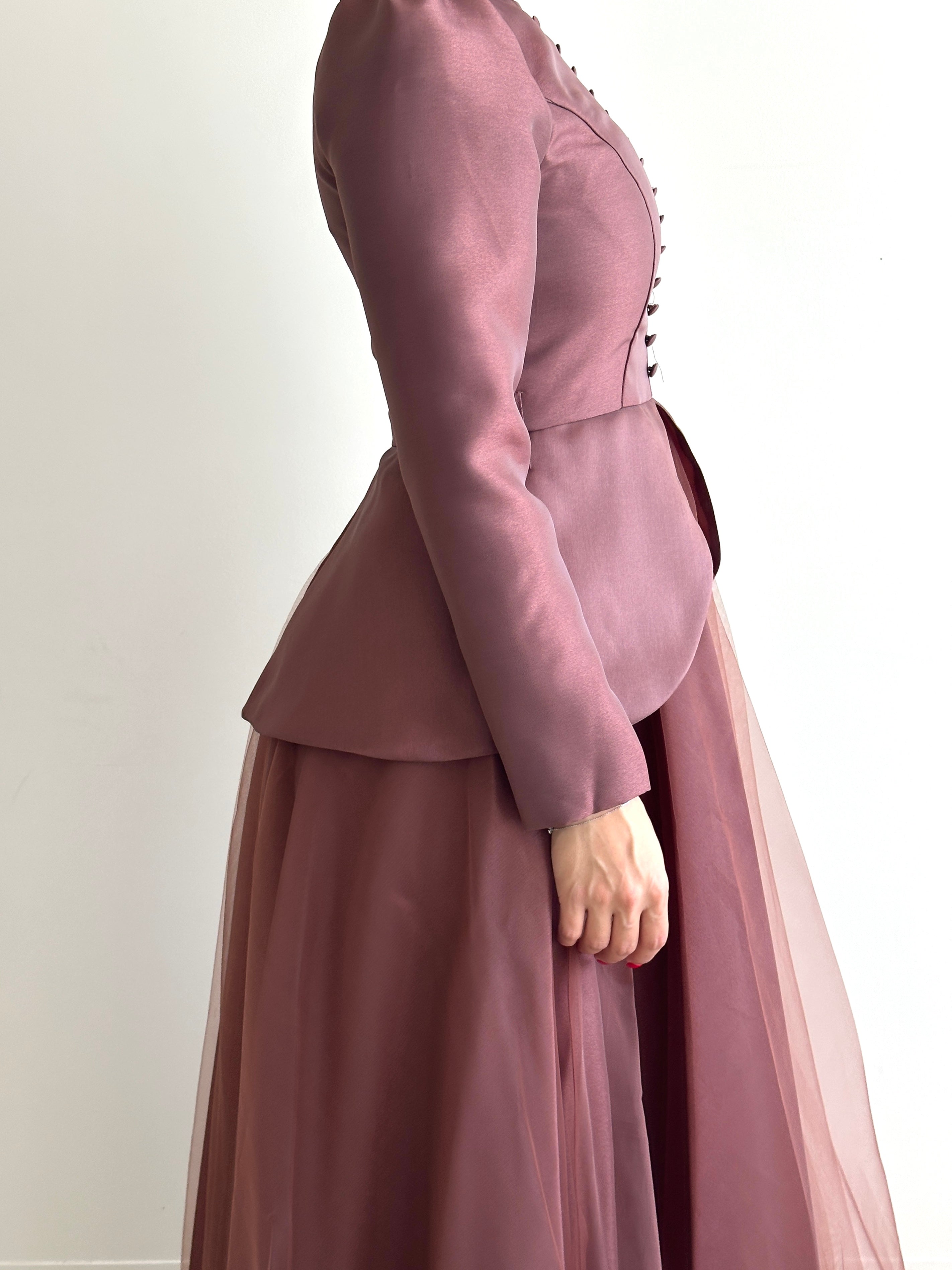 women's formal dress- full length, maxi, princess cut with full coverage and modest for hijabi fashion. Dress is feminine, suitable for events, engagement, fatiha, kk, nikkah wedding guest dress, formal or prom, etc. with tulle fabrication.