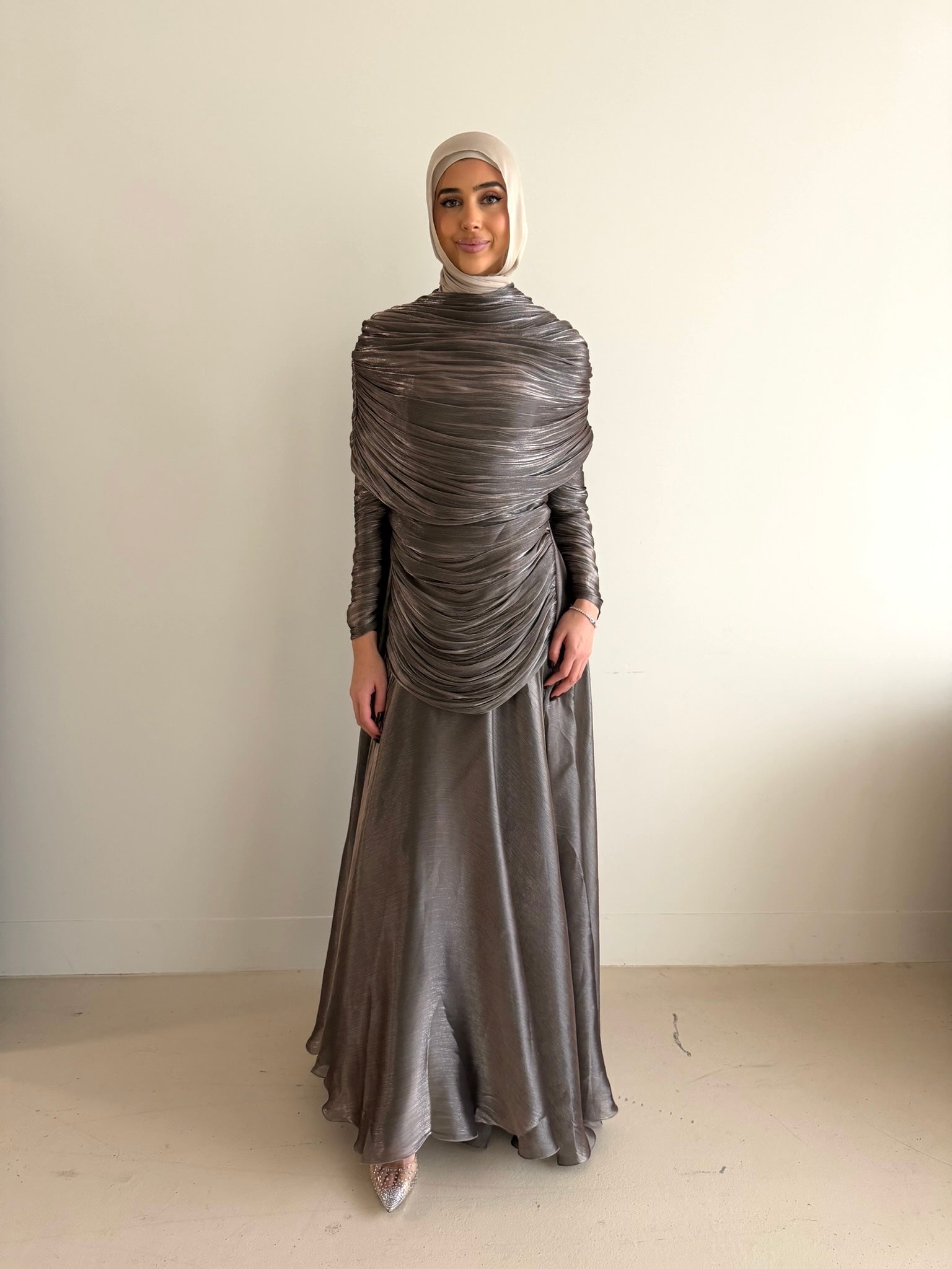 LAYALI SHIMMER FORMAL DRESS- METALLIC MINK