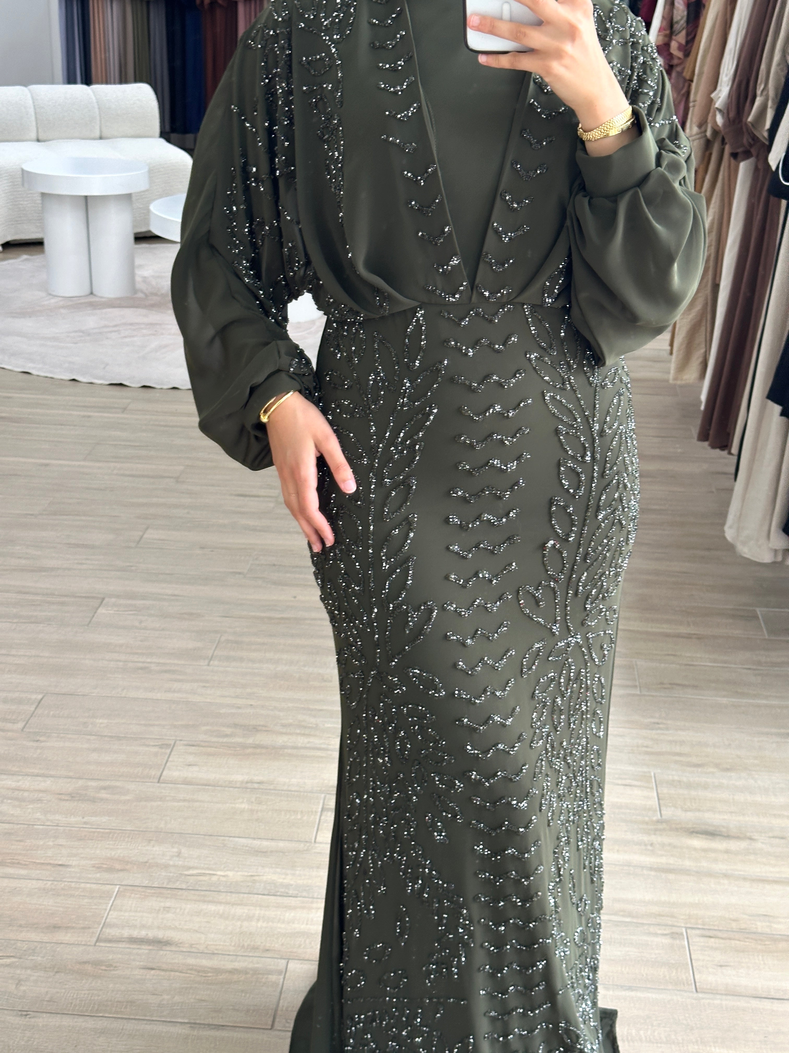 women's sequins formal dress- long sleeve, maxi, full length with glittery, sequins embellishment. suitable engagement dress, wedding guest, party, formal, etc.