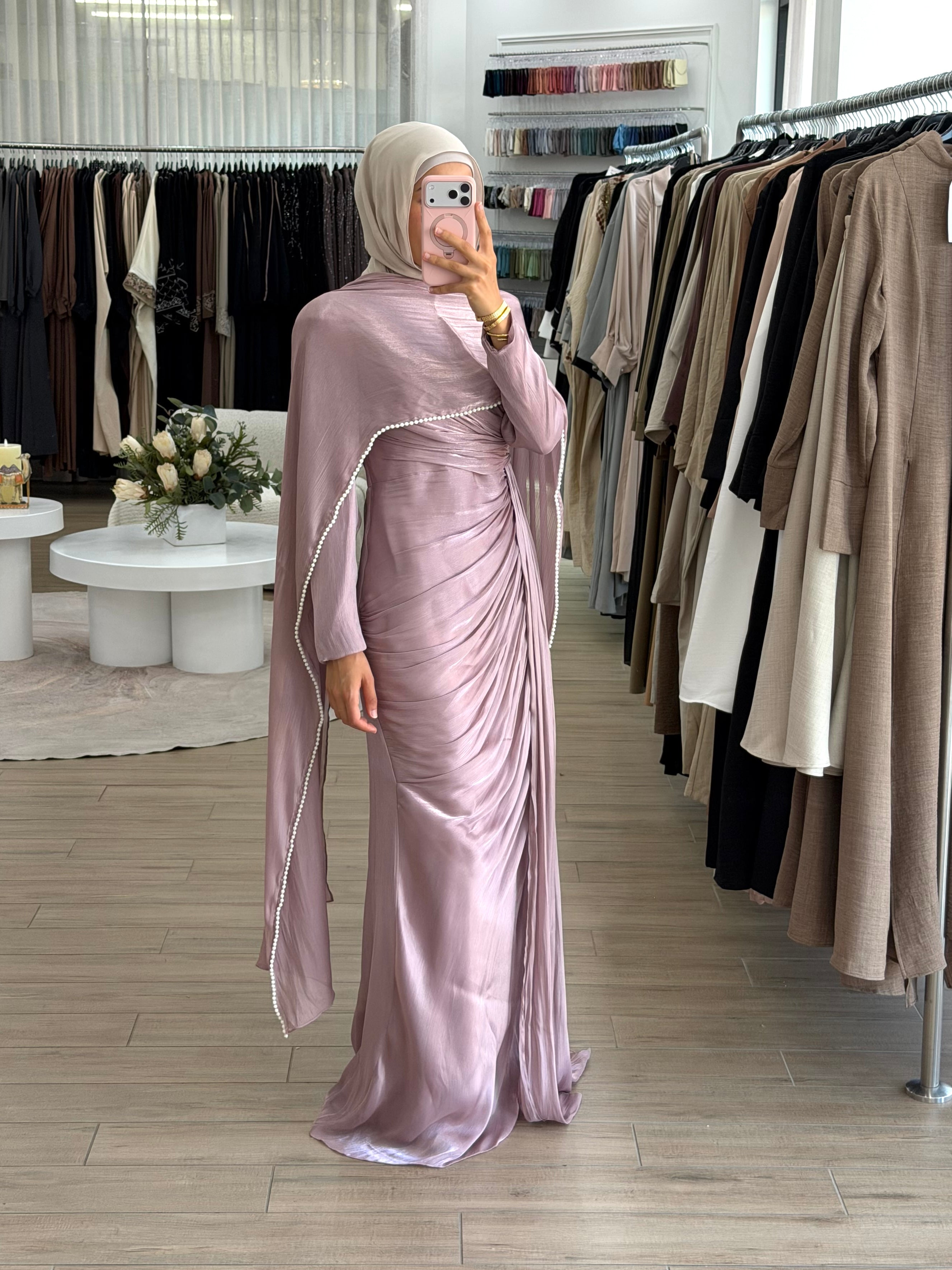 SERAPHINA PEARL GOWN & SCARF- LAVENDER