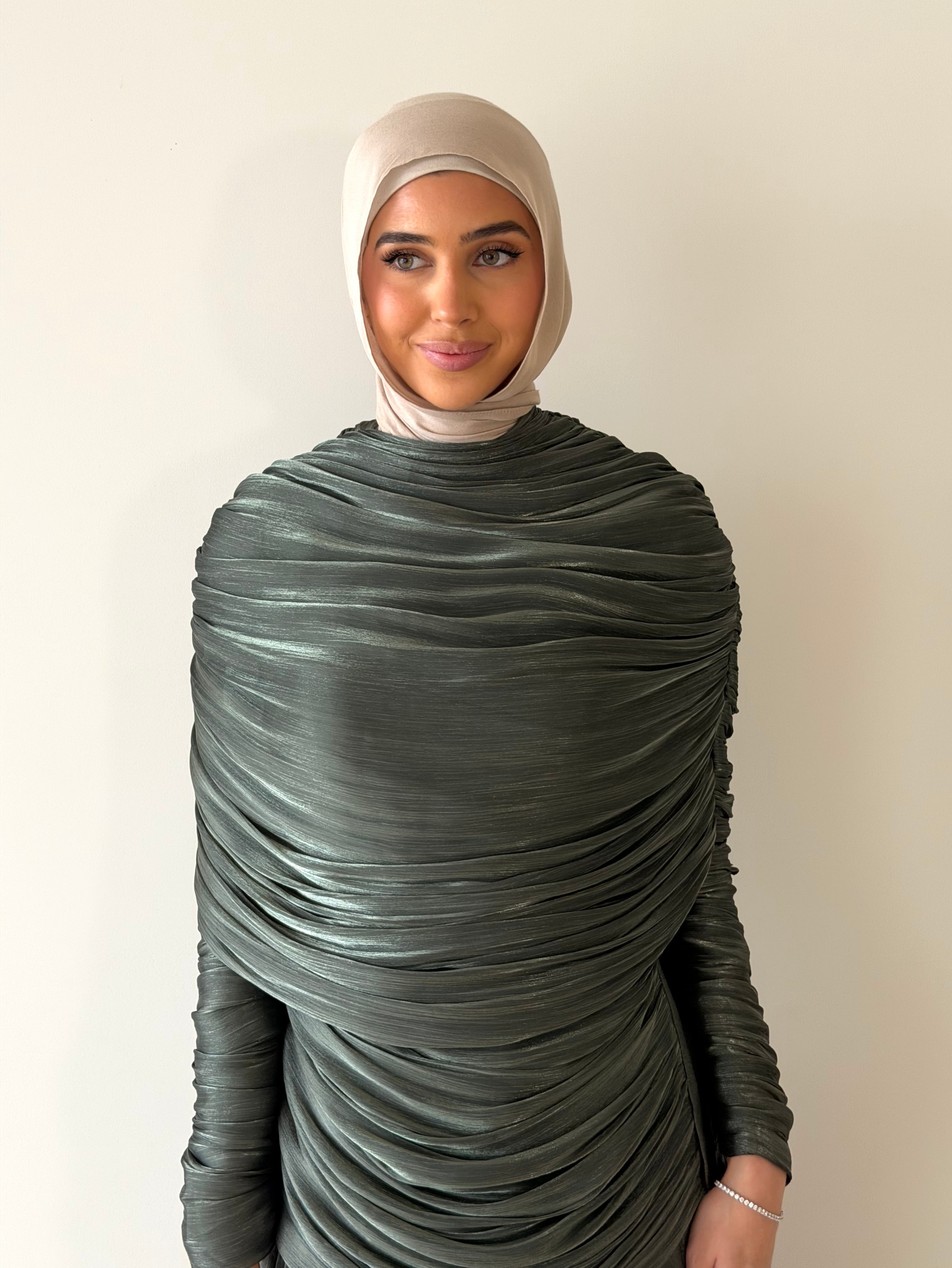 LAYALI SHIMMER FORMAL DRESS- METALLIC SAGE