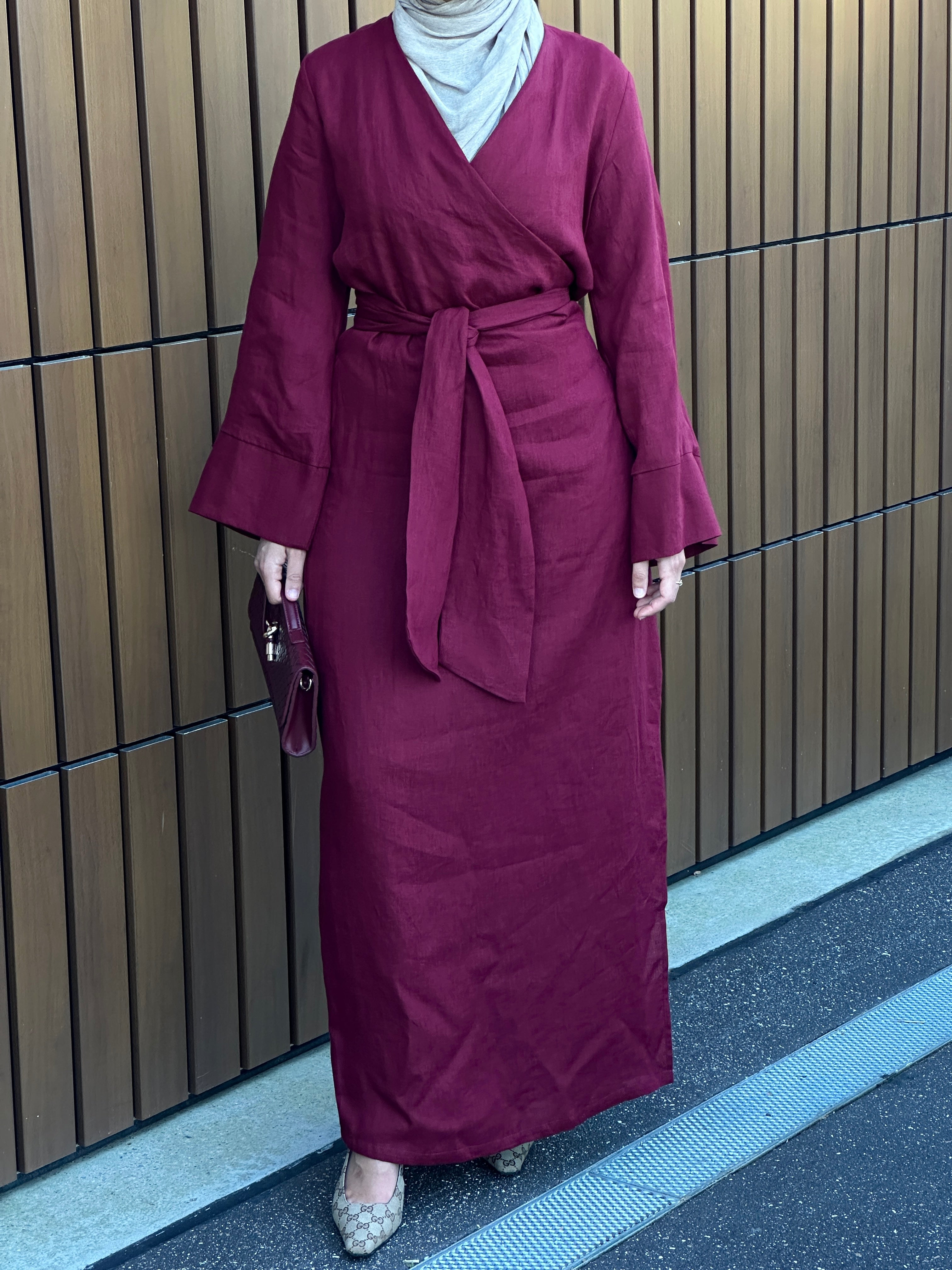 LINEN KIMONO WRAP DRESS