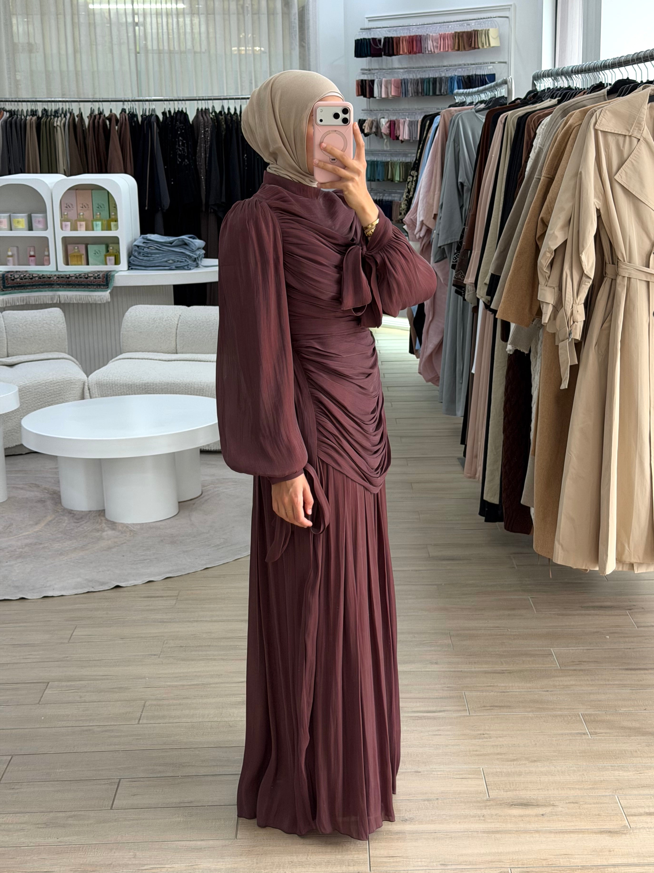 SELENE DRAPE FORMAL DRESS- WINE