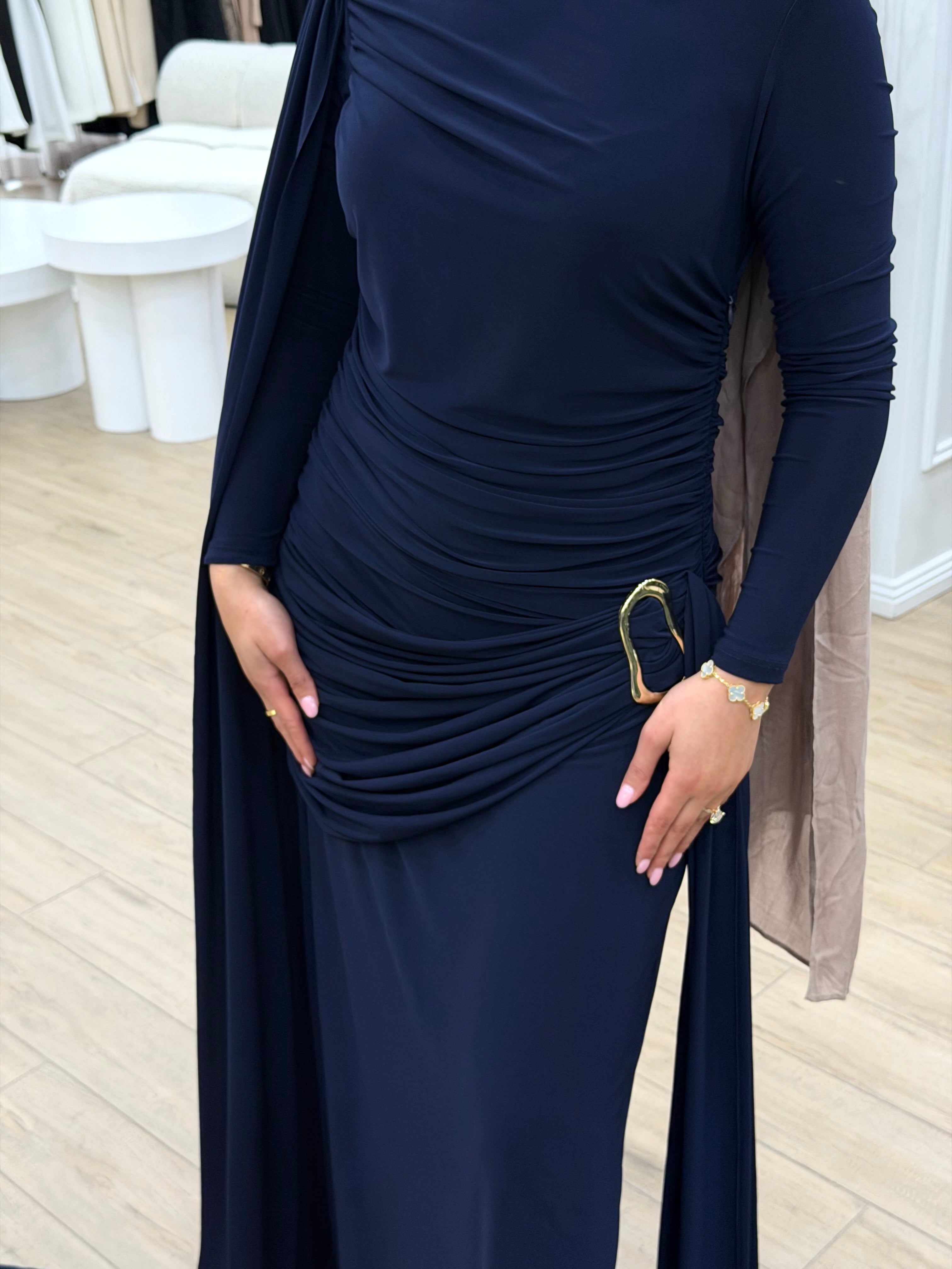 LUXE DRAPE FORMAL DRESS- NAVY