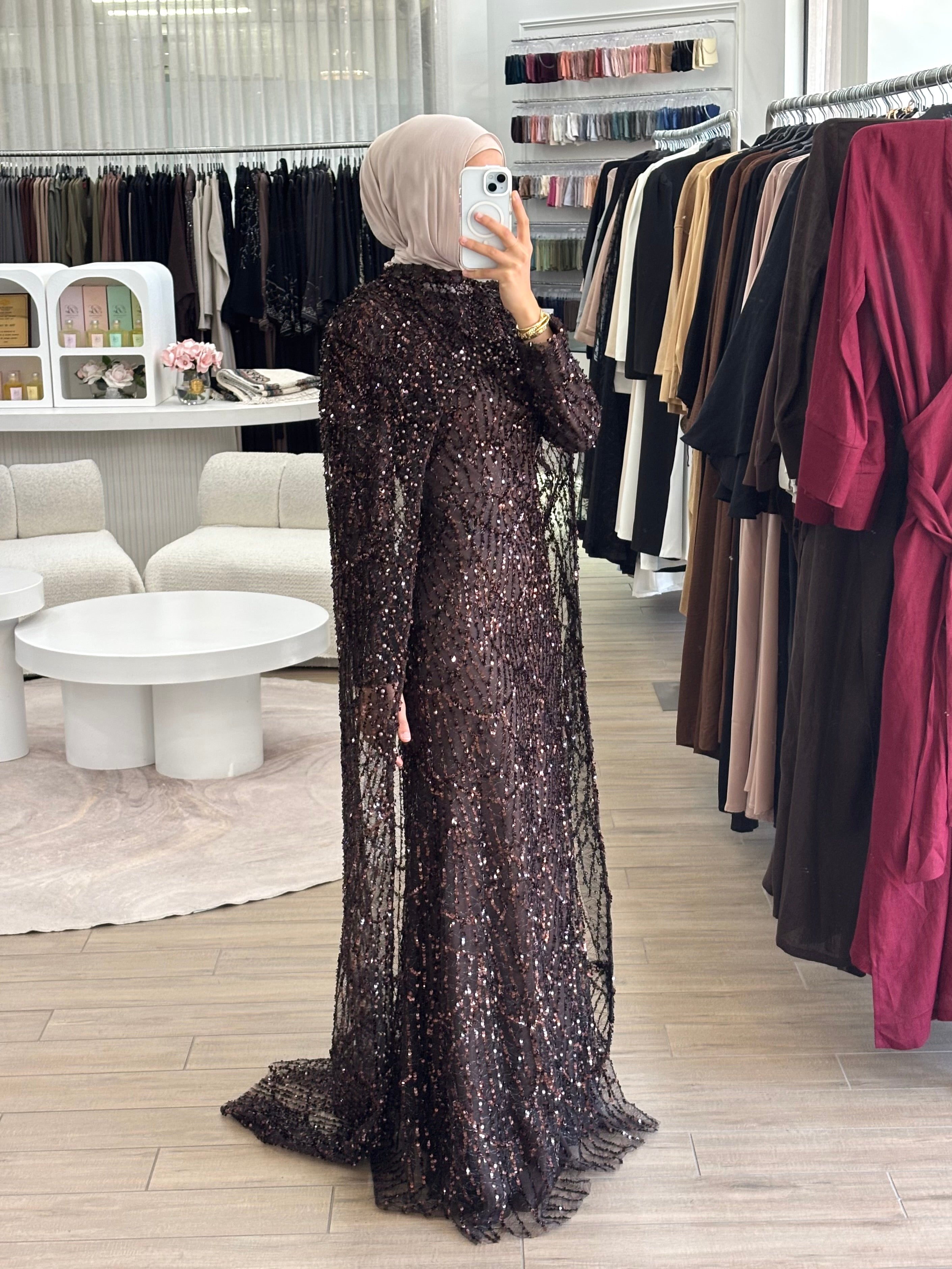 NAYLA SEQUINS FORMAL DRESS- CHOCOLATE