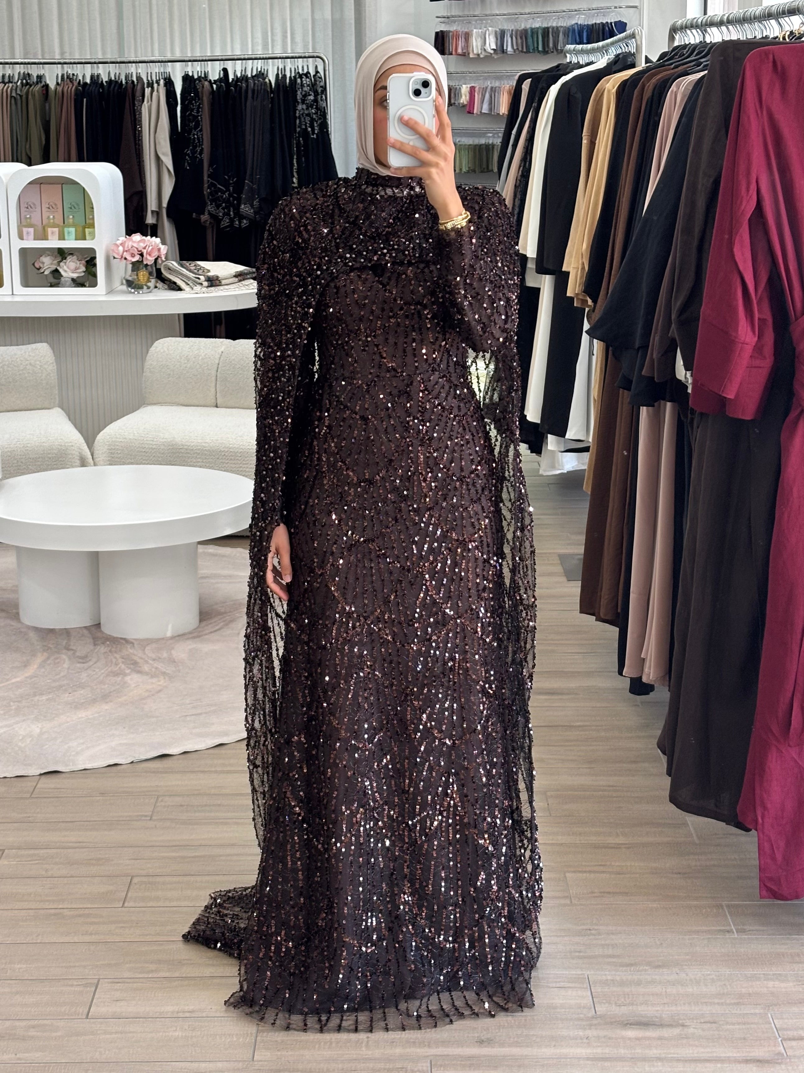 NAYLA SEQUINS FORMAL DRESS- CHOCOLATE