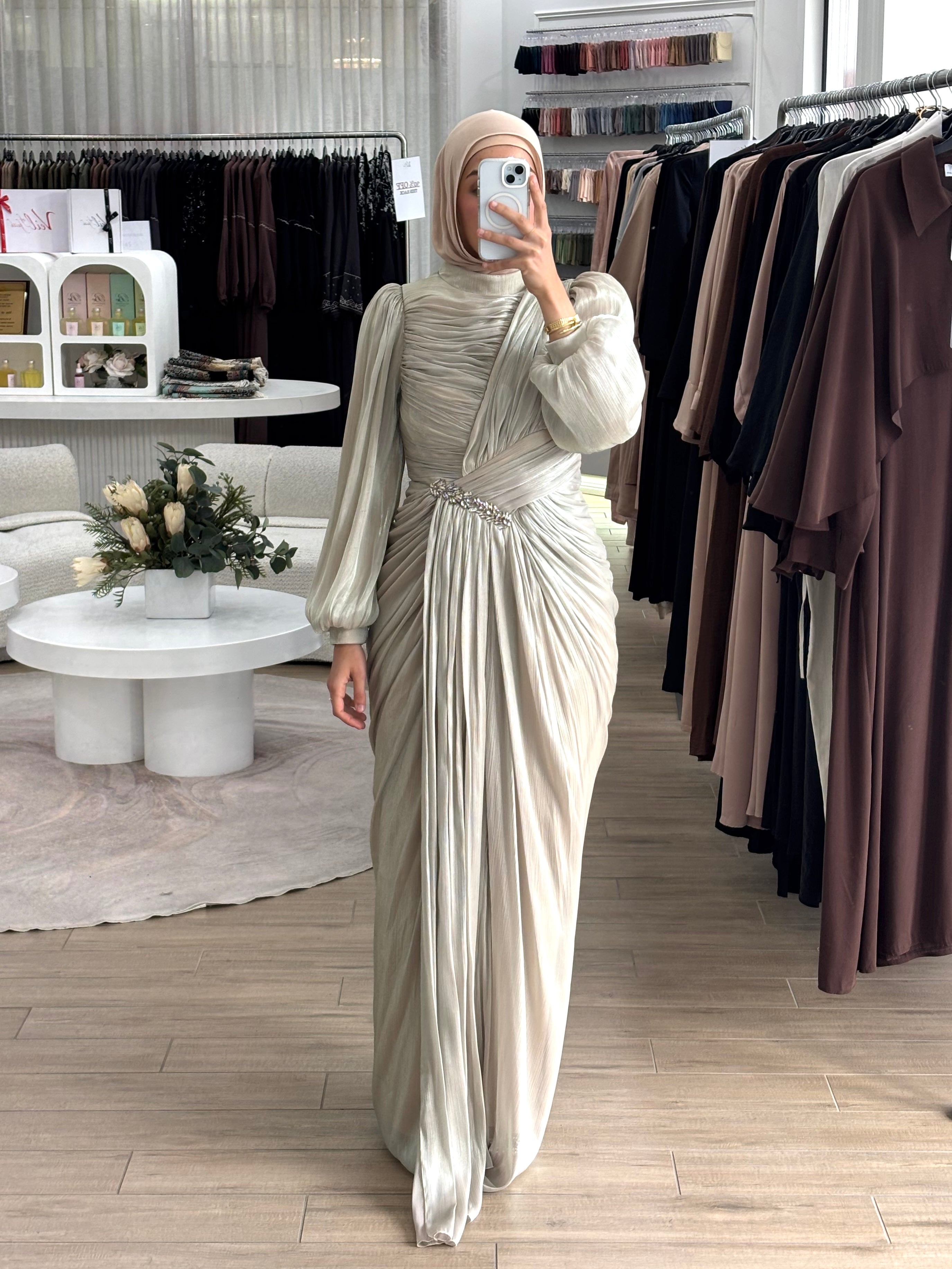 ALORA METALLIC FORMAL DRESS- PEARL
