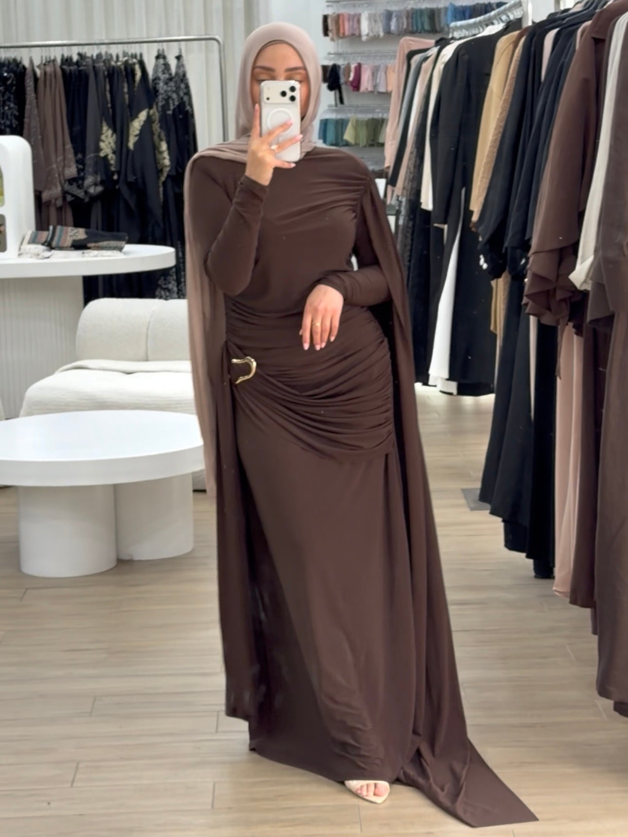 LUXE DRAPE FORMAL DRESS- CHOCOLATE