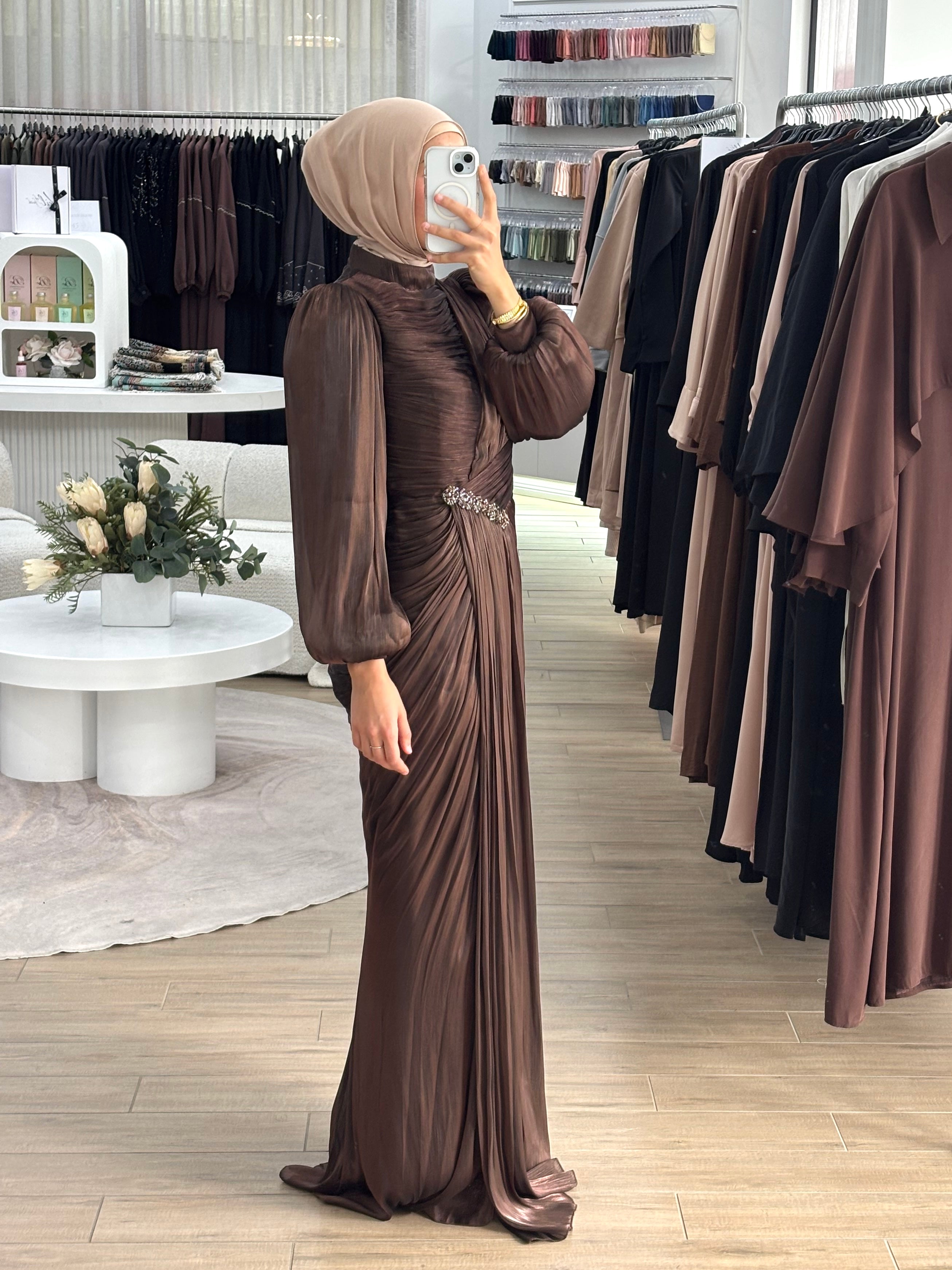 ALORA METALLIC FORMAL DRESS- ESPRESSO