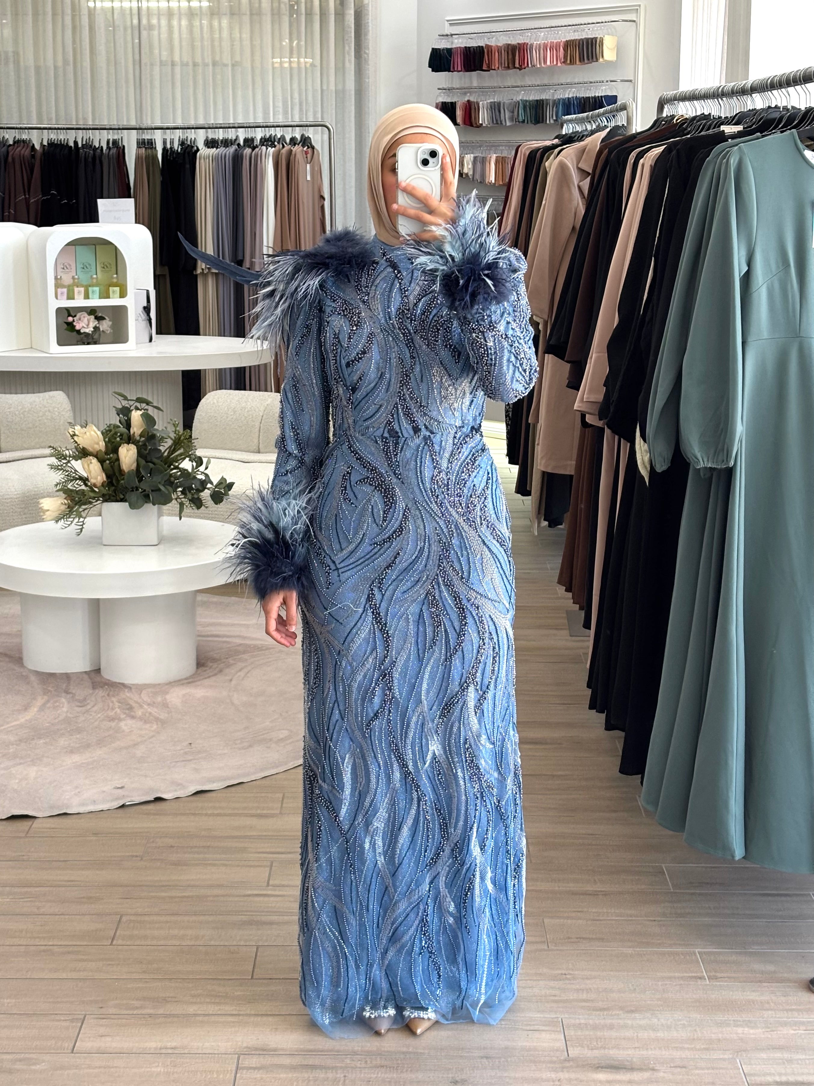 ESTELLE BEADED FORMAL GOWN- SAPPHIRE