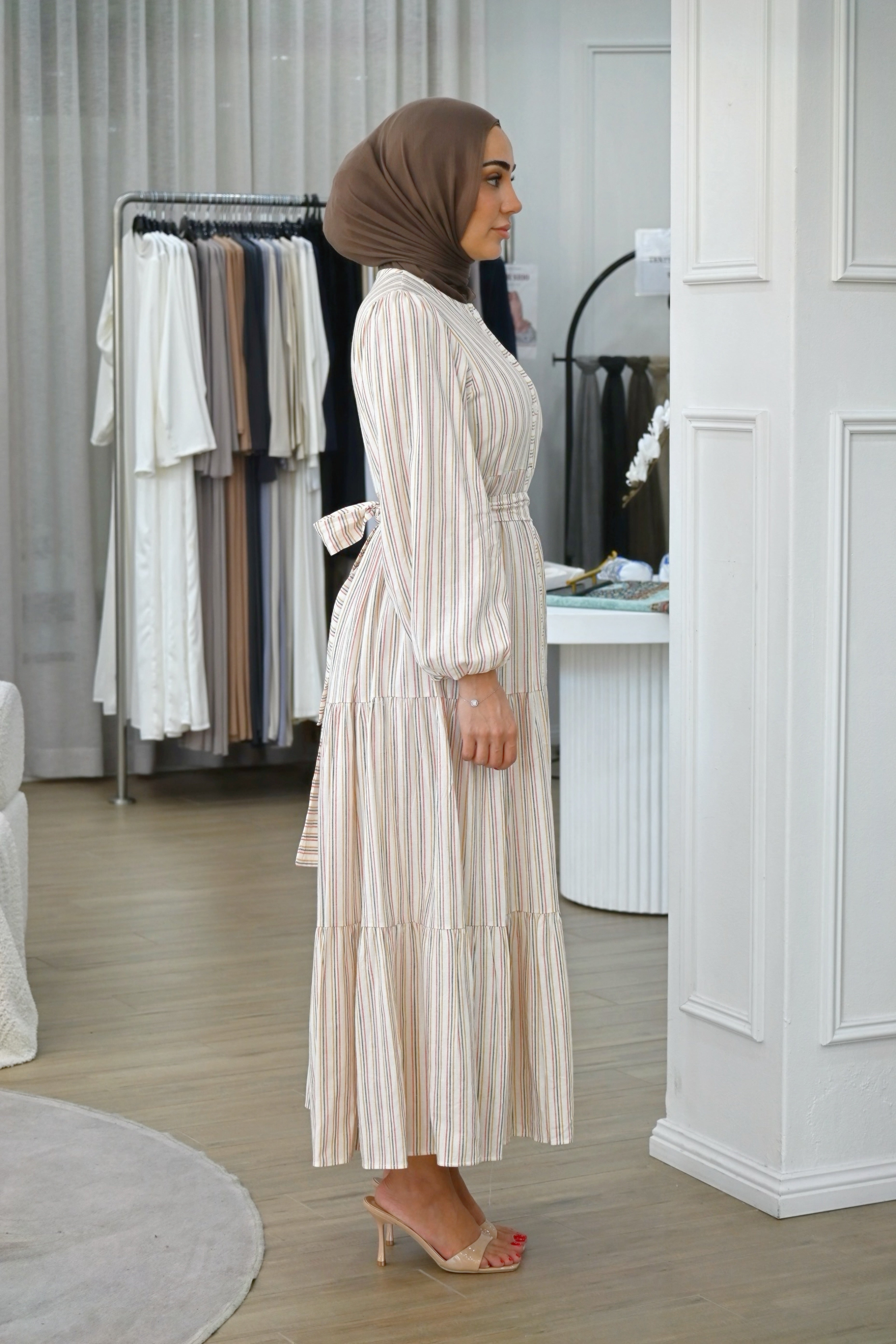 NAJAT STRIPE MIDI DRESS