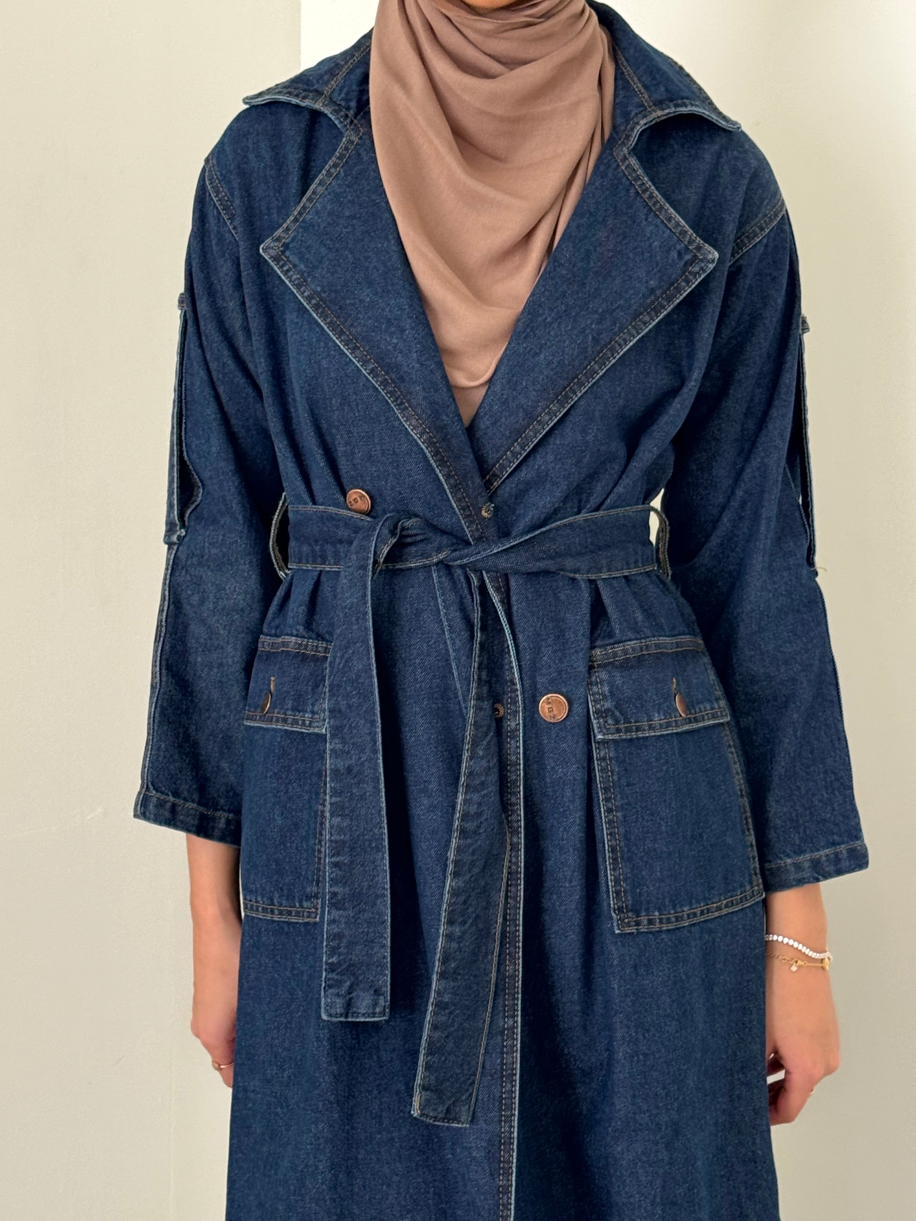 Lightweight trench coat with detachable waist tie long sleeves modest outerwear