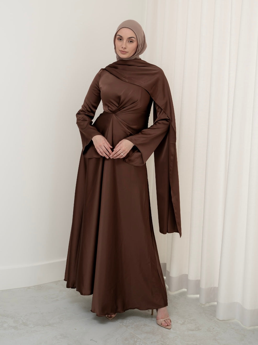 AURORA DRAPE FORMAL DRESS- BROWN