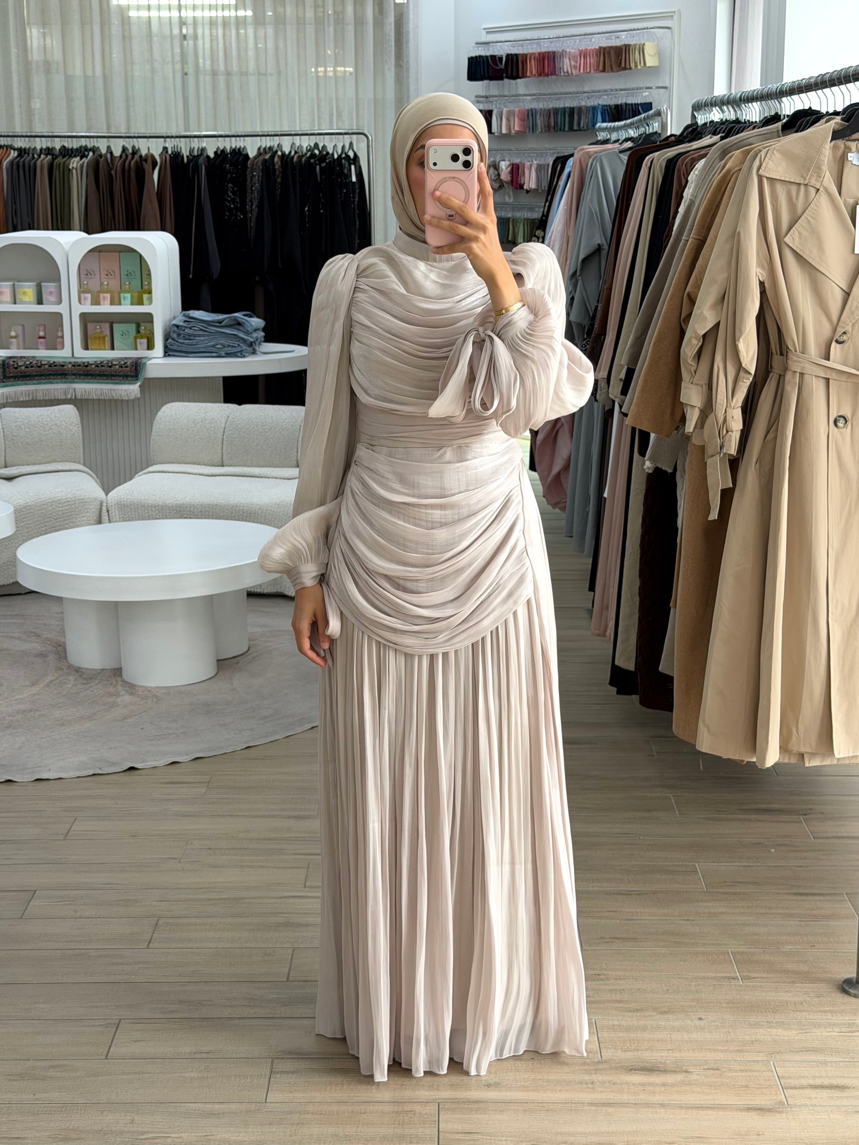 SELENE DRAPE FORMAL DRESS- OYSTER