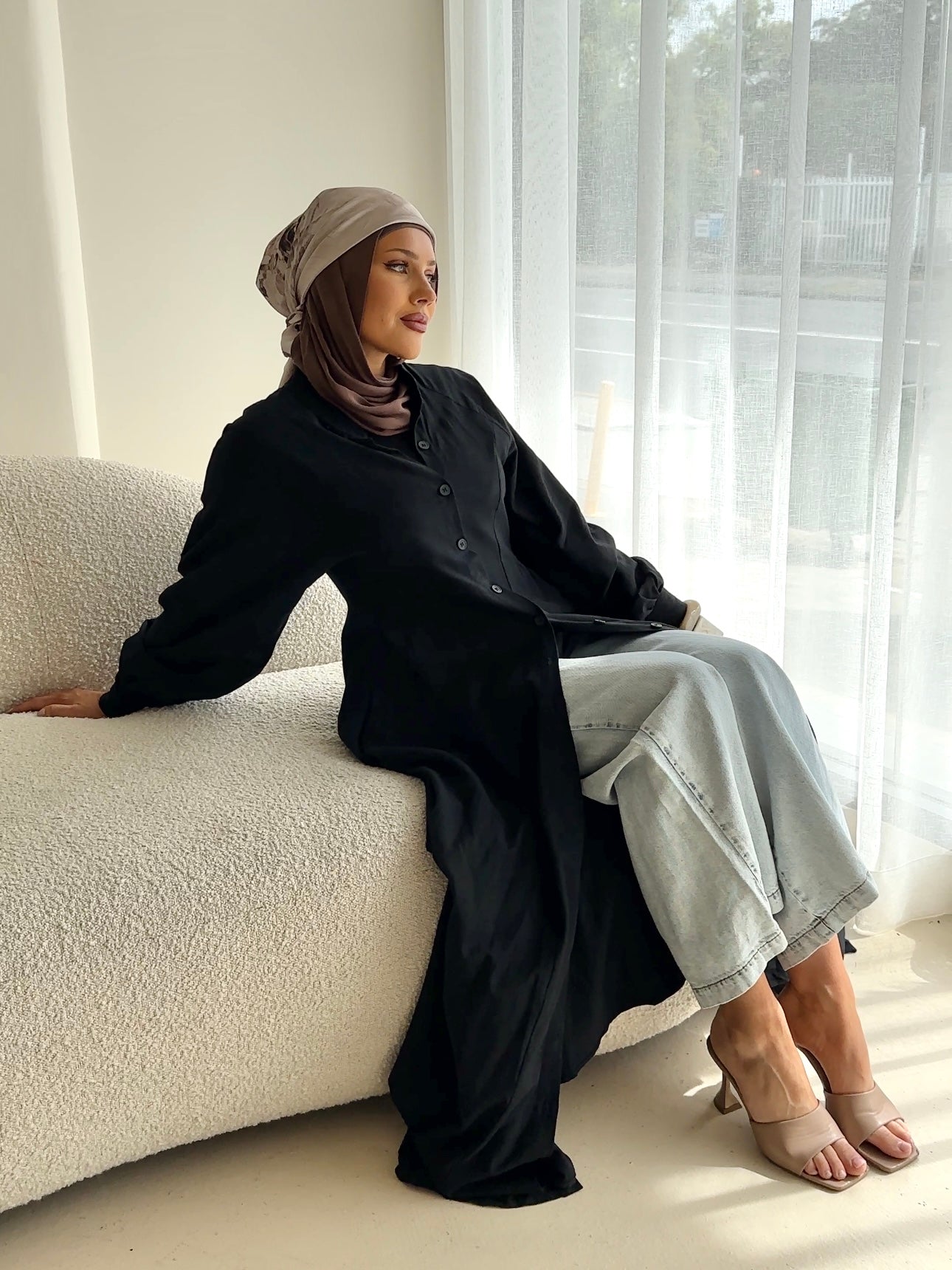 women's maxi full length dress with centre front buttons and long sleeve, spring/summer