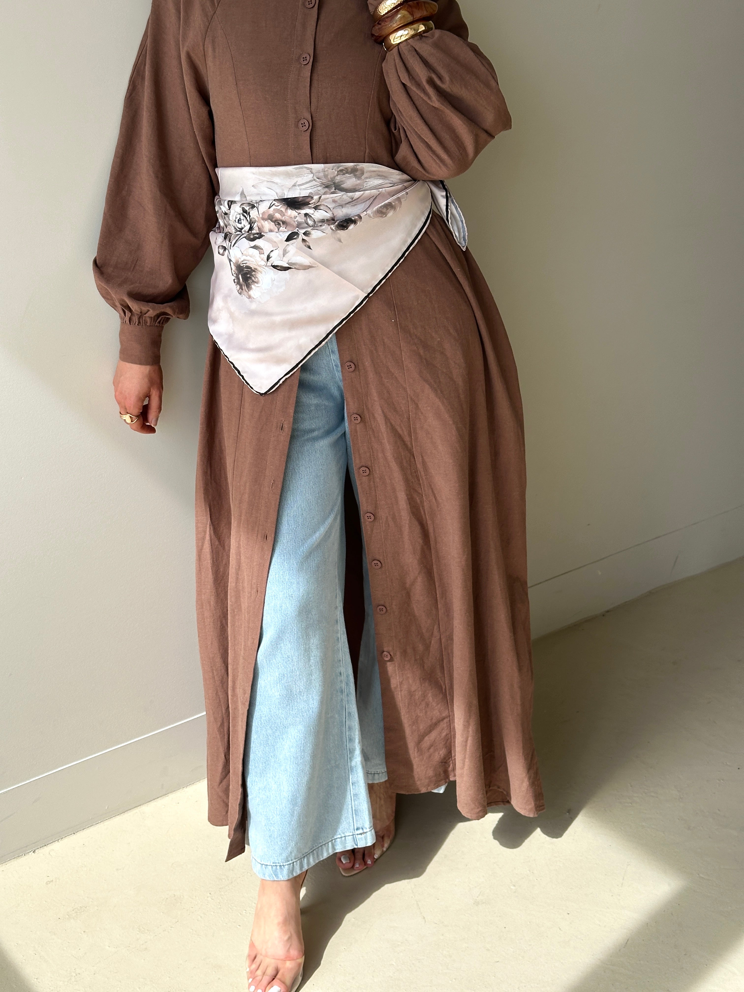 women's maxi full length dress with centre front buttons and long sleeve, spring/summer