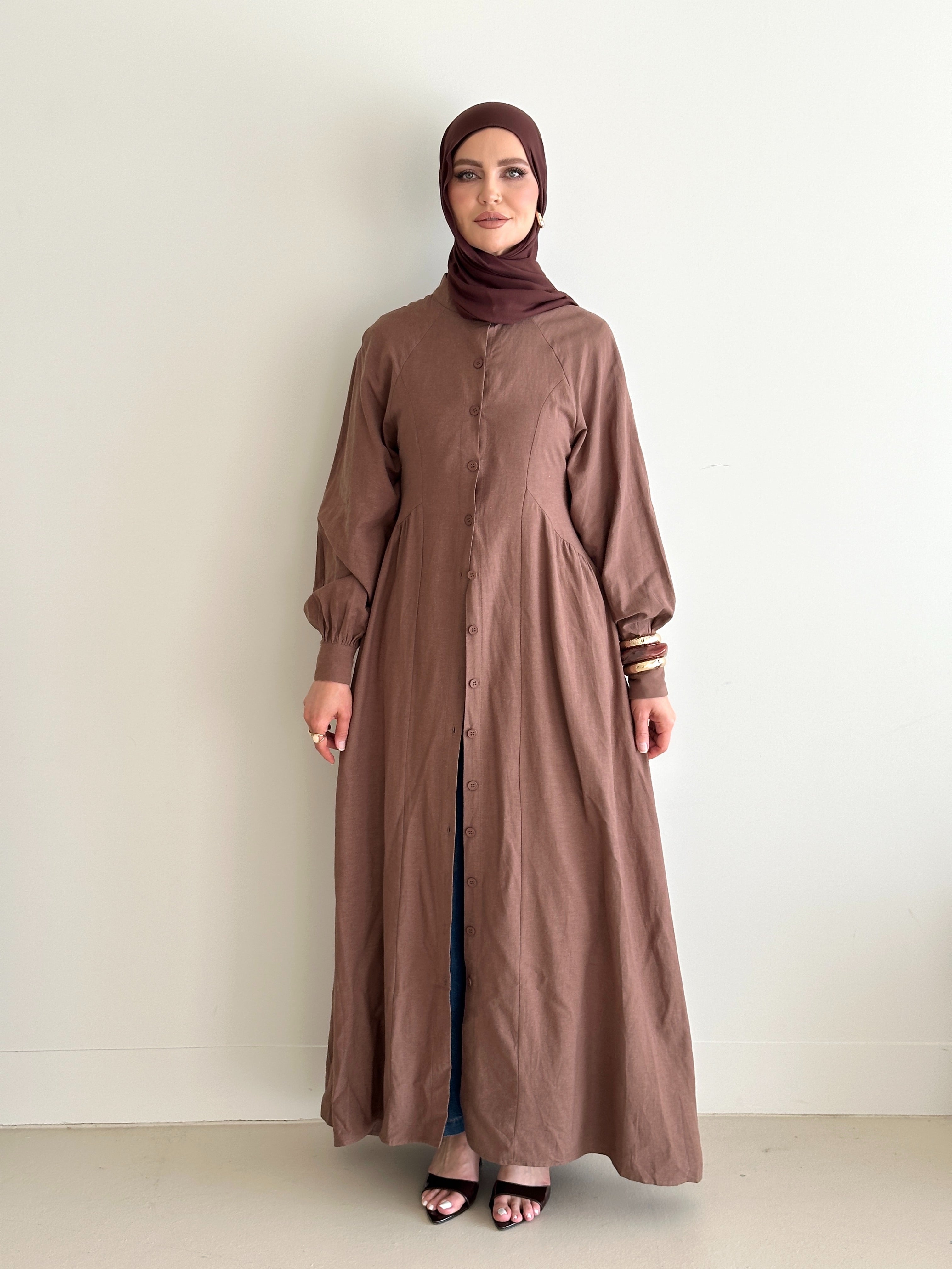 women's maxi full length dress with centre front buttons and long sleeve, spring/summer