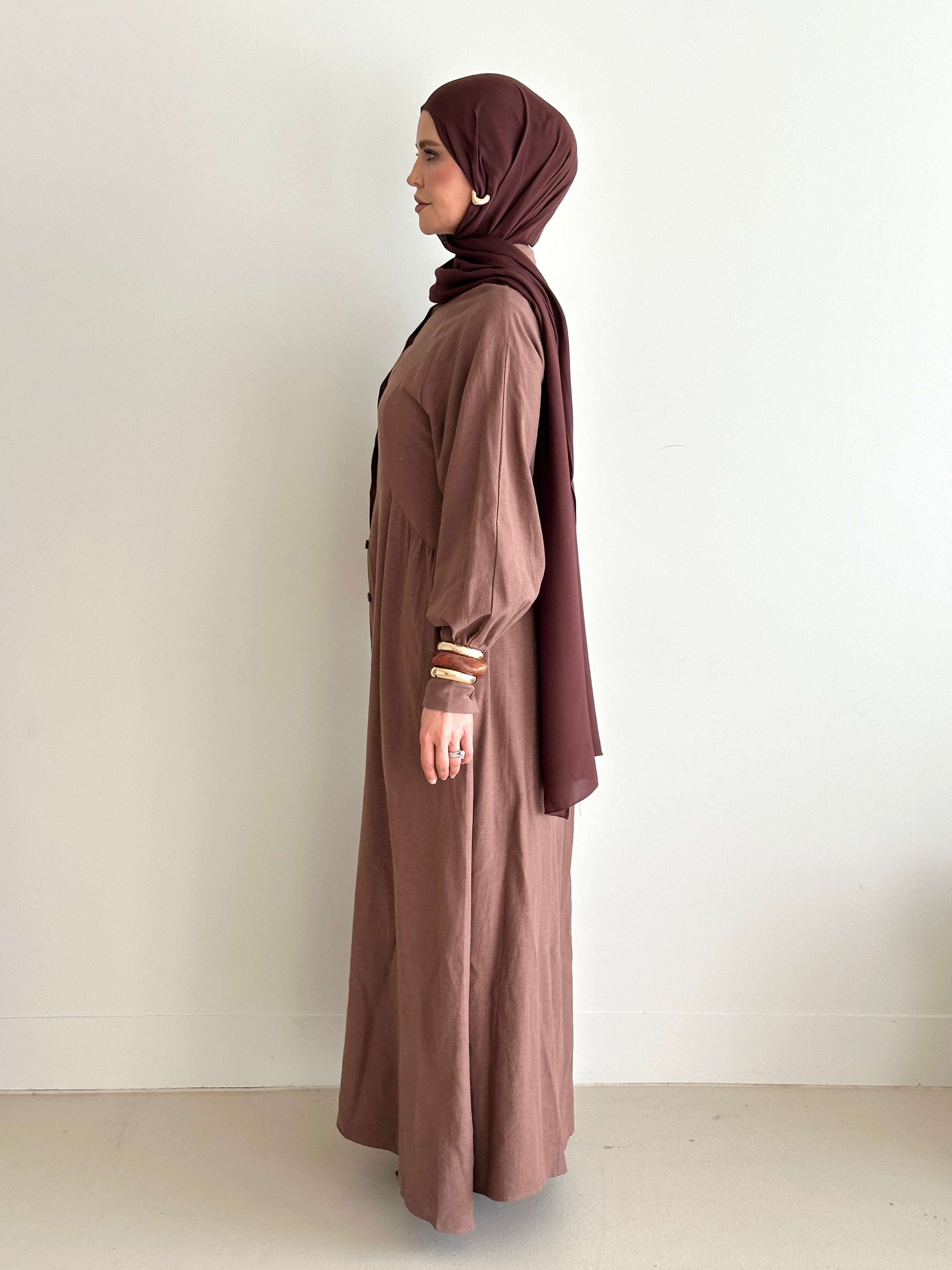 women's maxi full length dress with centre front buttons and long sleeve, spring/summer