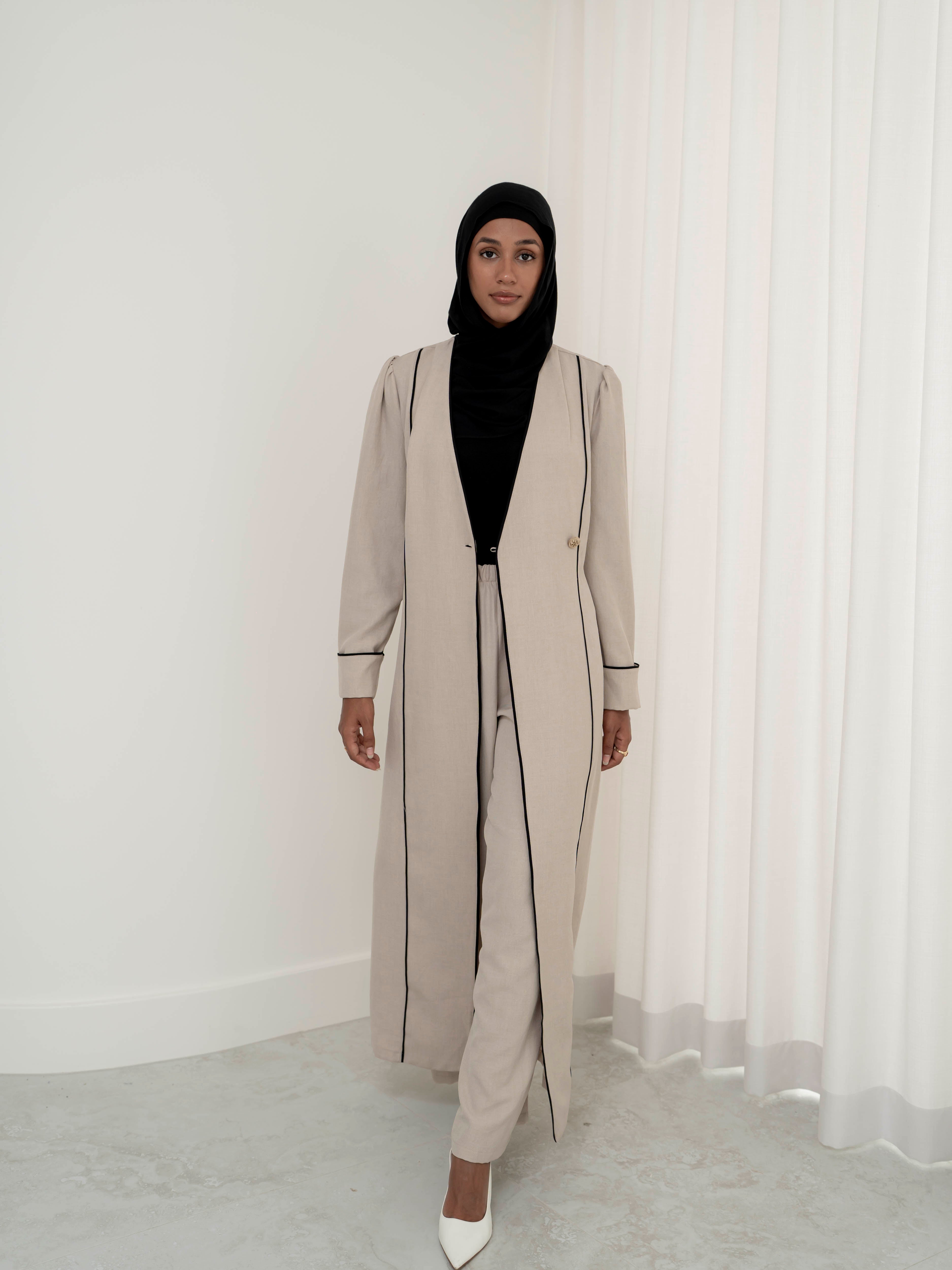 women's 2 piece co-ord matching set includes long sleeve jacket with pant- lightweight and modest