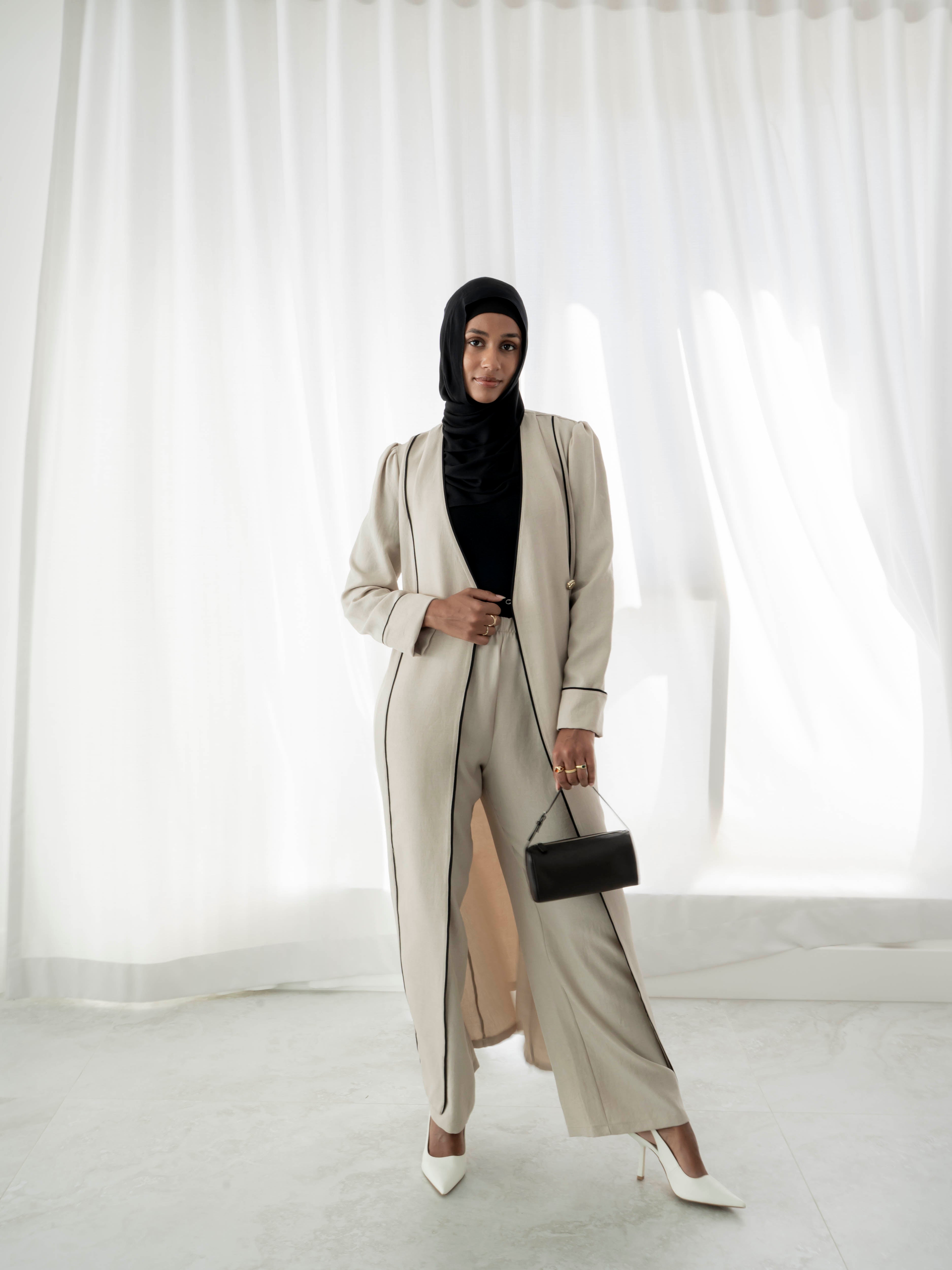 women's 2 piece co-ord matching set includes long sleeve jacket with pant- lightweight and modest