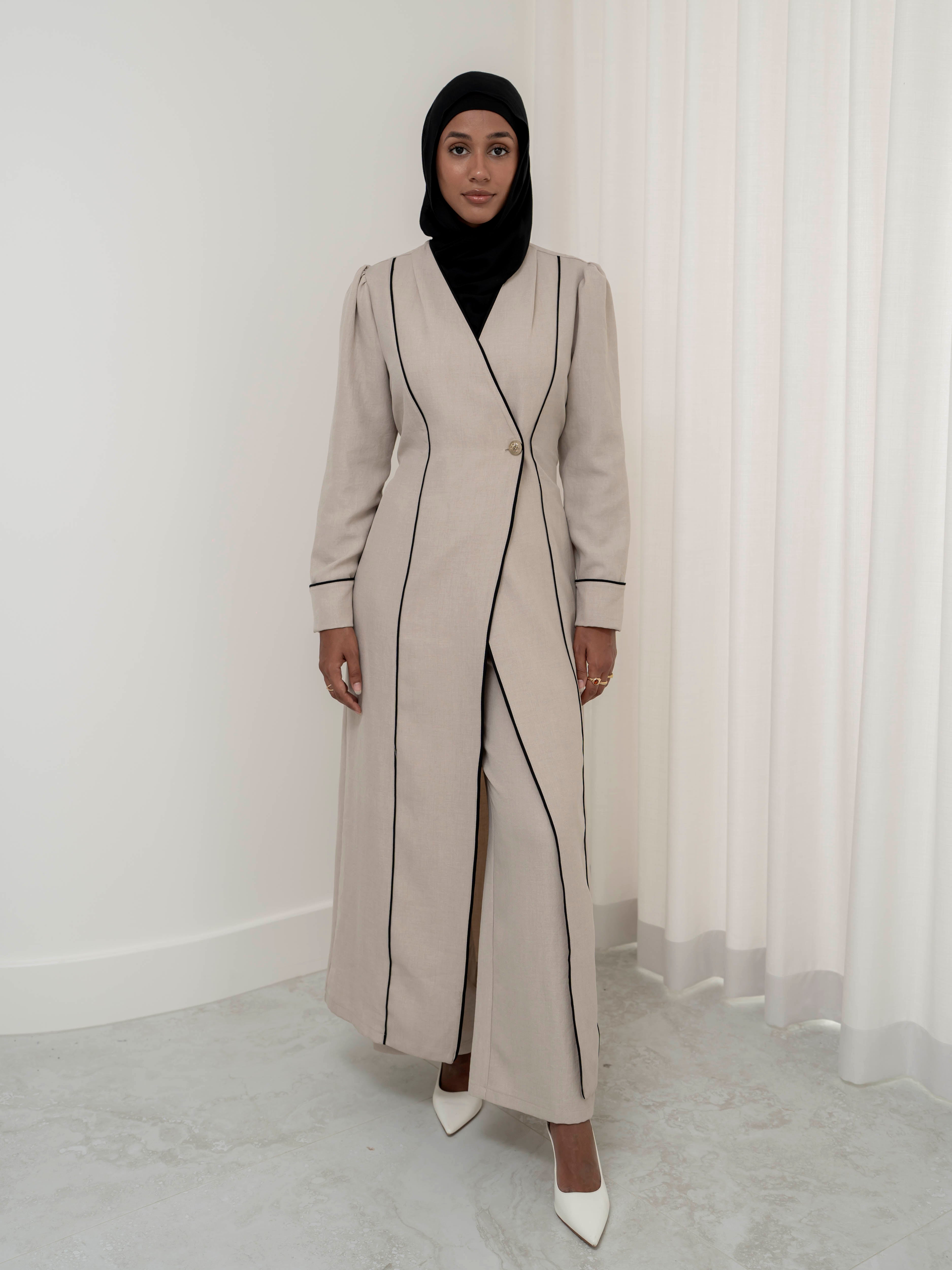 women's 2 piece co-ord matching set includes long sleeve jacket with pant- lightweight and modest