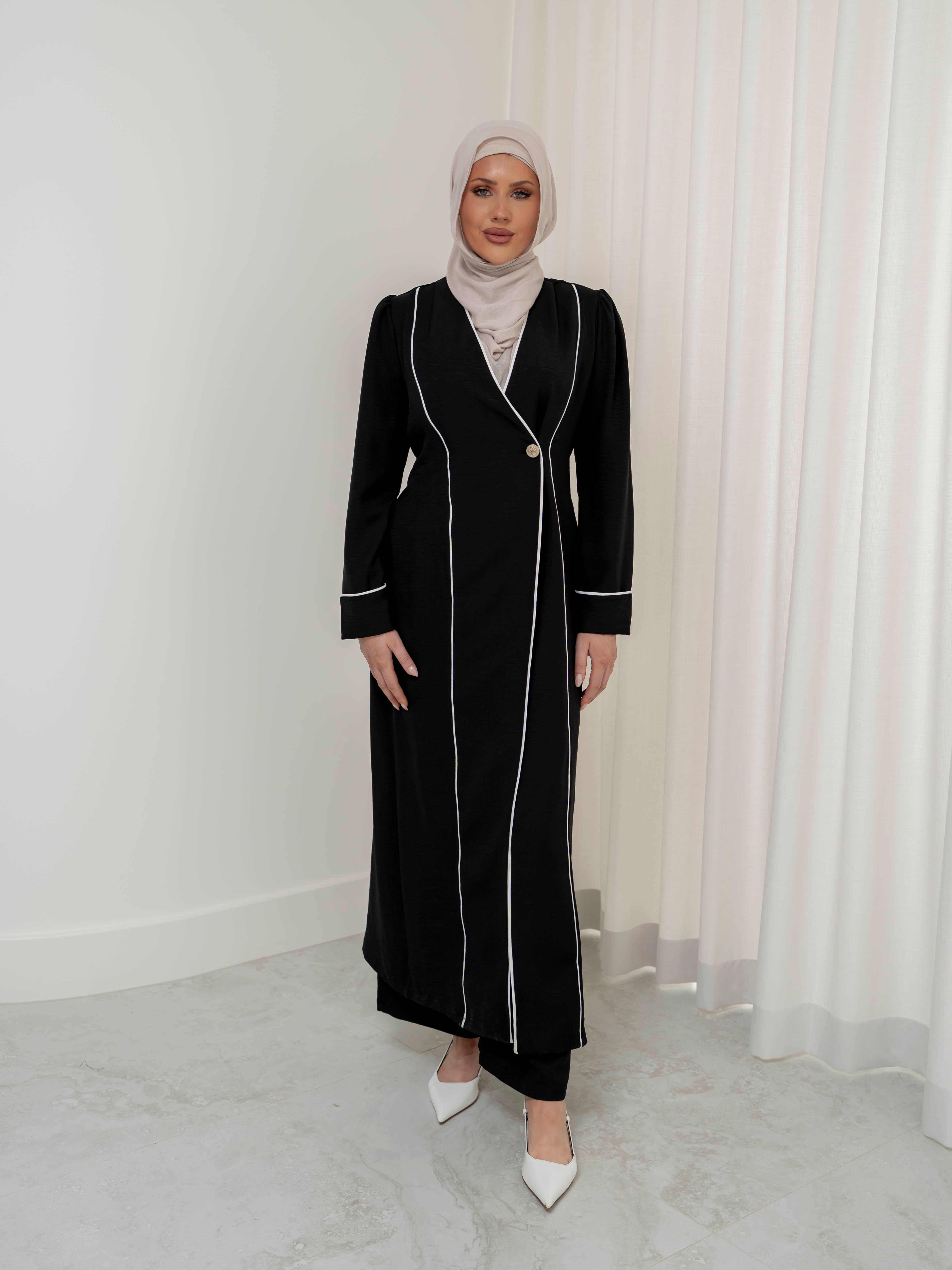 women's 2 piece co-ord matching set includes long sleeve jacket with pant- lightweight and modest