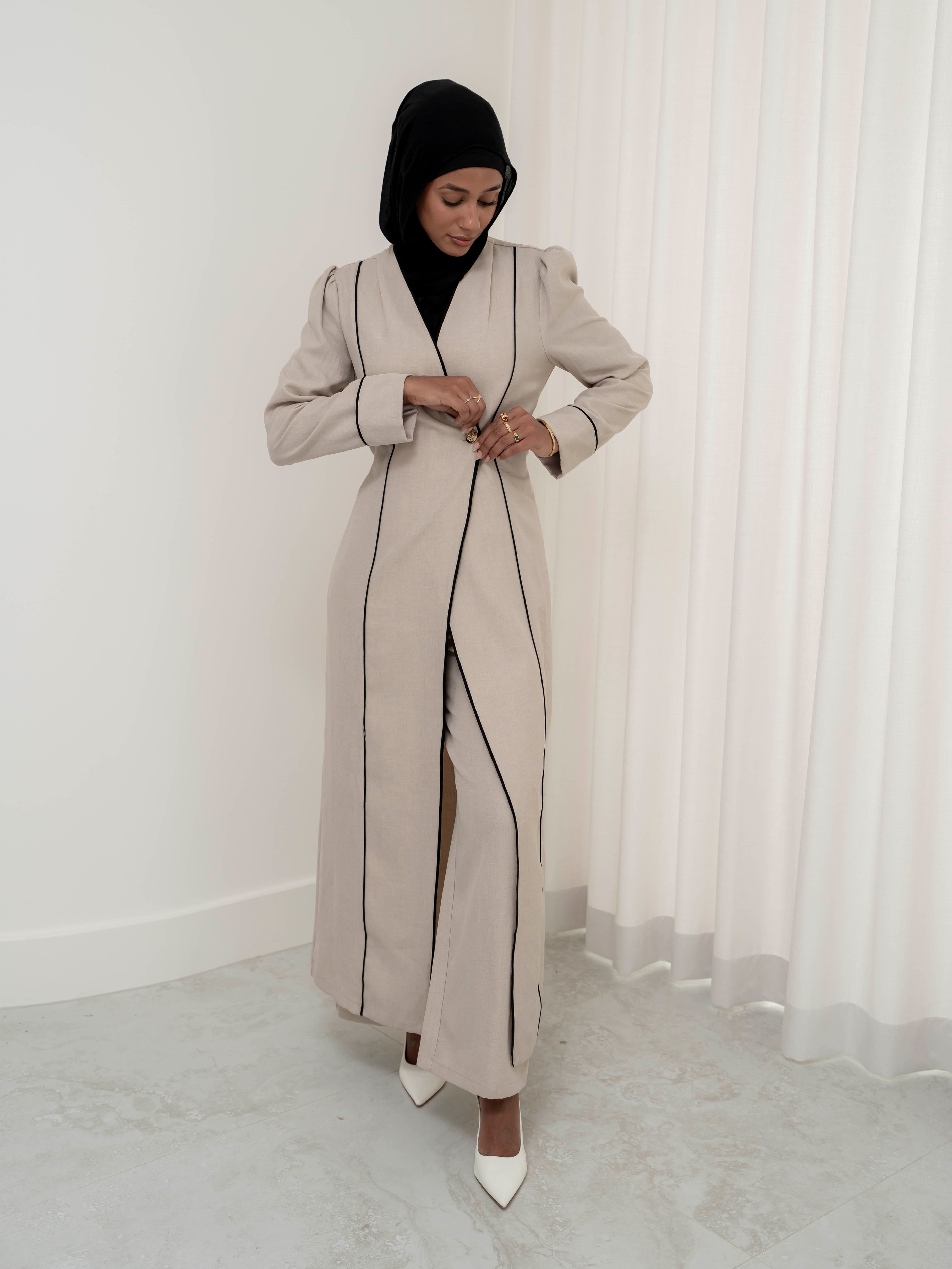 women's 2 piece co-ord matching set includes long sleeve jacket with pant- lightweight and modest