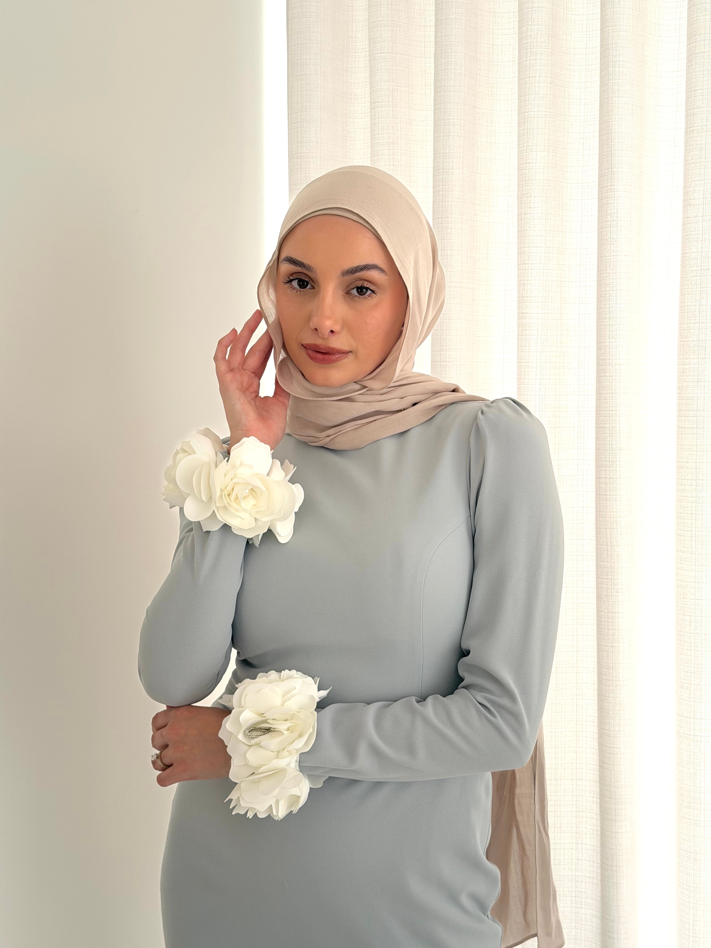 women's formal dress in full length maxi with minimalistic design. simple formal dress suitable for hijab.chanel inspired dress. suitable for wedding guest, nikkah, engagement, prom etc.