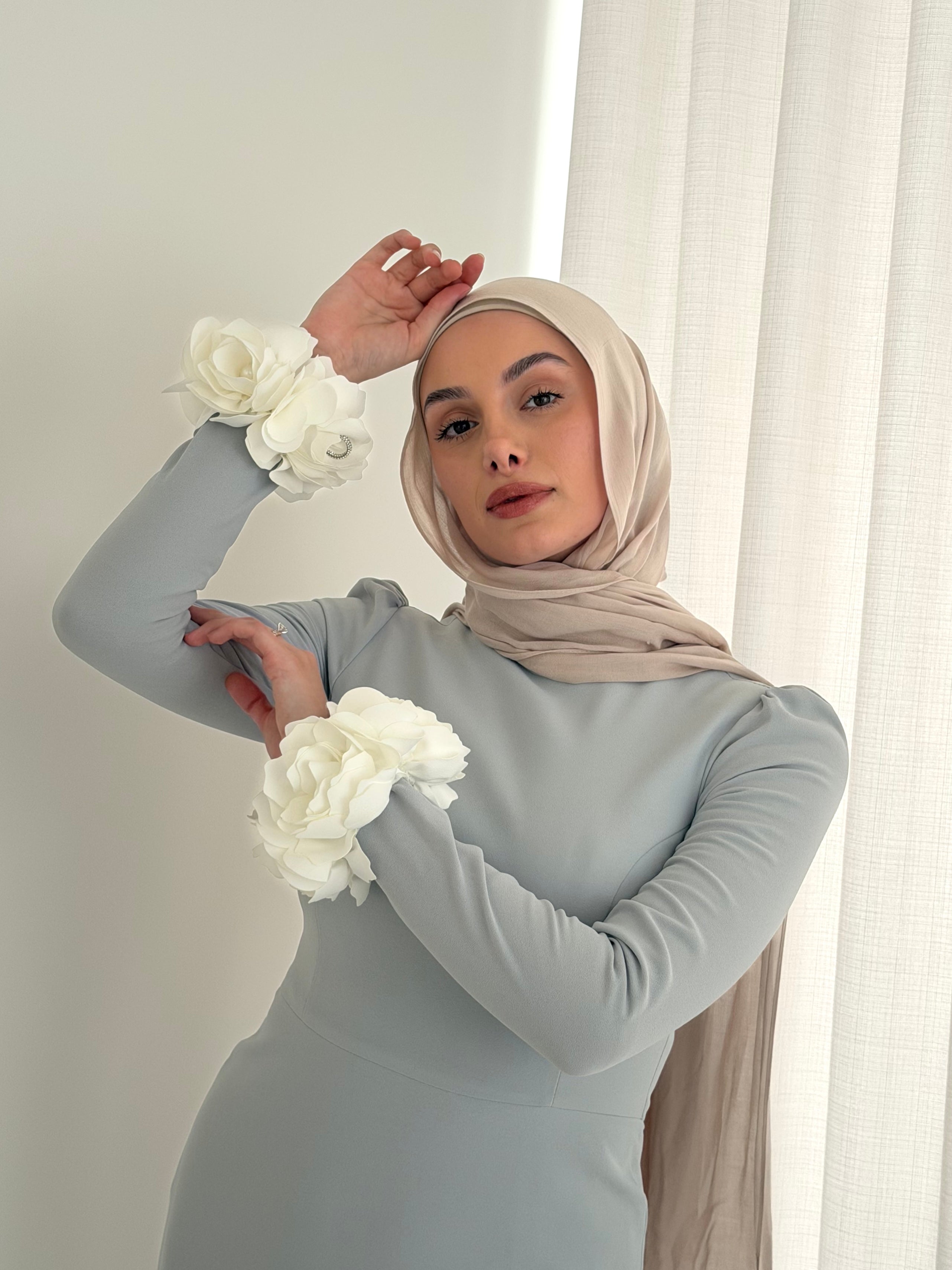 women's formal dress in full length maxi with minimalistic design. simple formal dress suitable for hijab.chanel inspired dress. suitable for wedding guest, nikkah, engagement, prom etc.