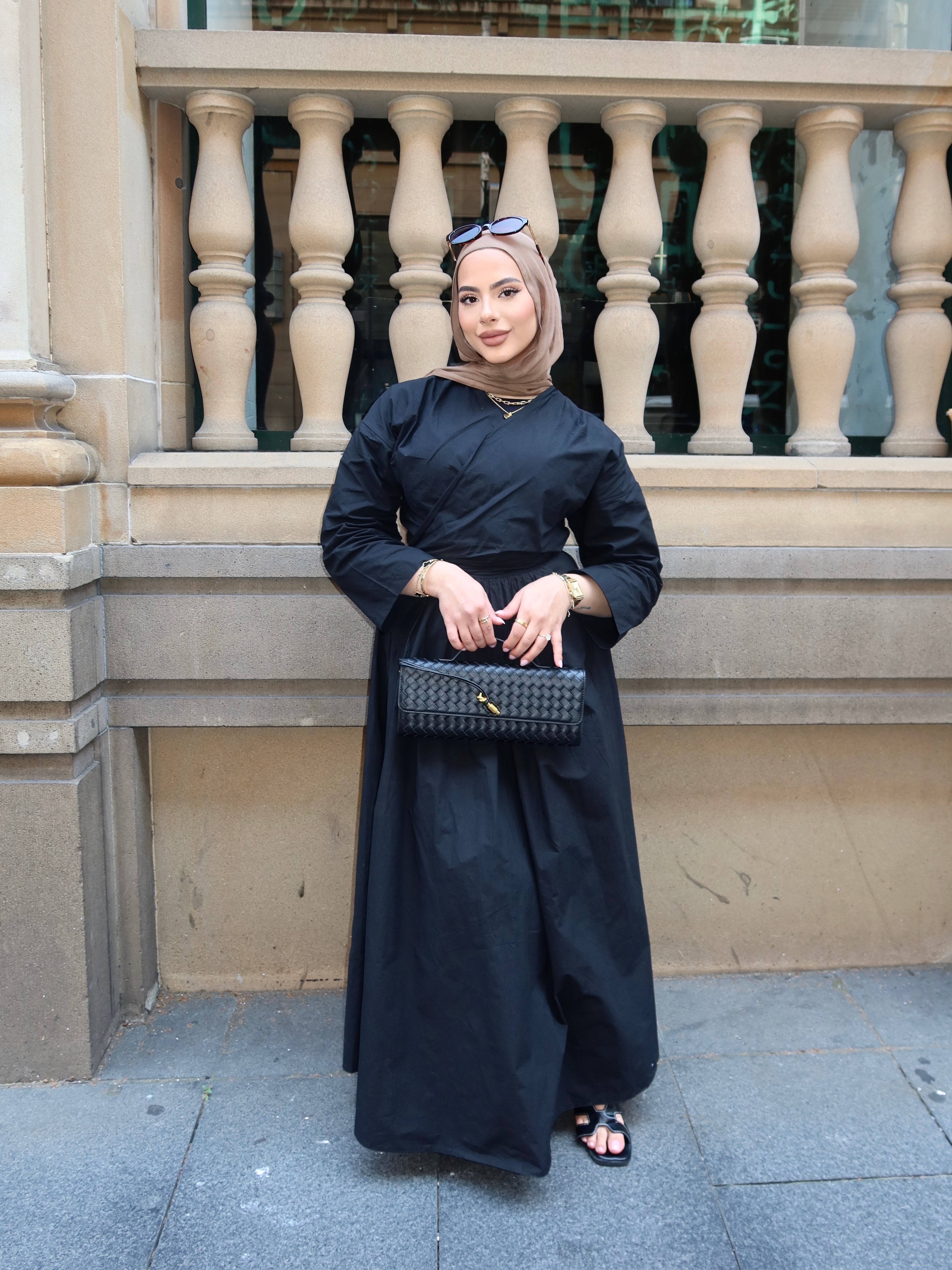 women's matching co-ord 2 piece set, includes maxi full length skirt with wrap around top, lightweight and breathable for modest fashion