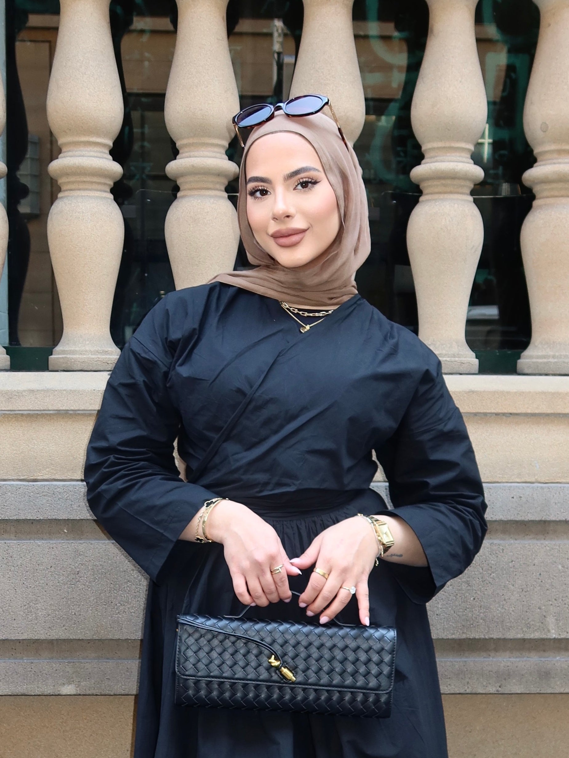 women's matching co-ord 2 piece set, includes maxi full length skirt with wrap around top, lightweight and breathable for modest fashion