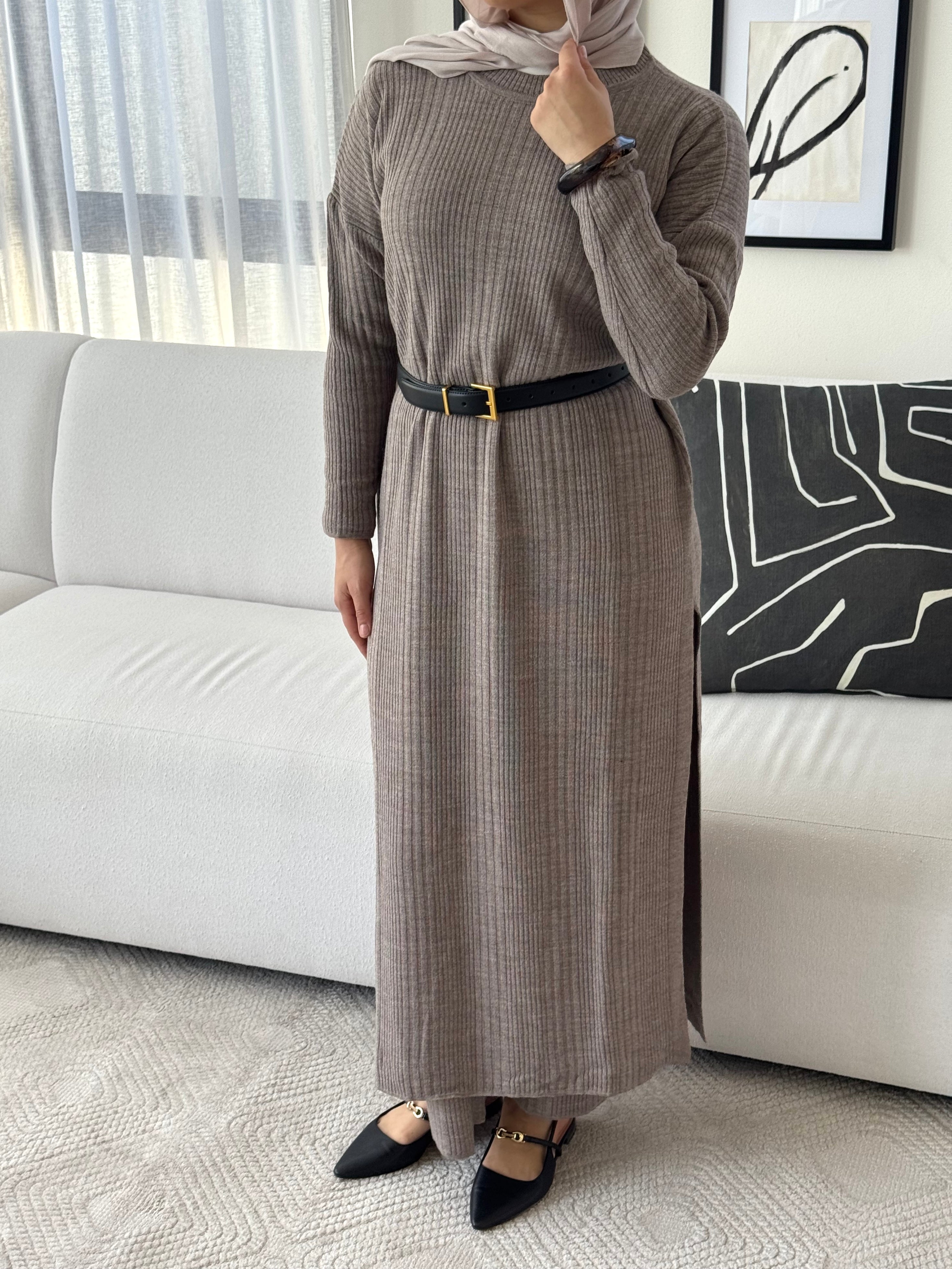 Veil of Faith Houda Knit Set — soft modest knit co-ord with long top and pants