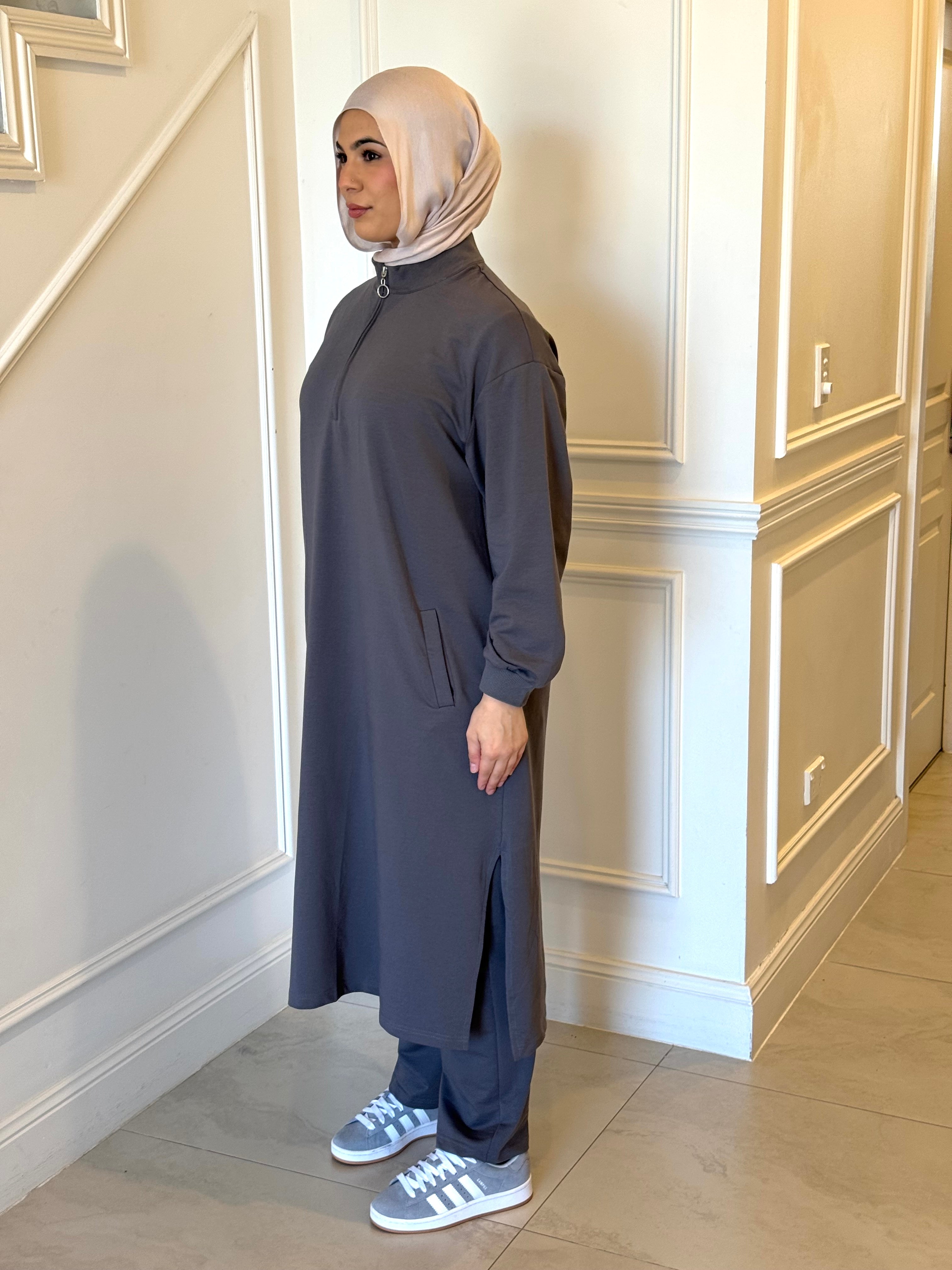 Veil of Faith Modest Trackset — longline zip jacket and wide-leg pants