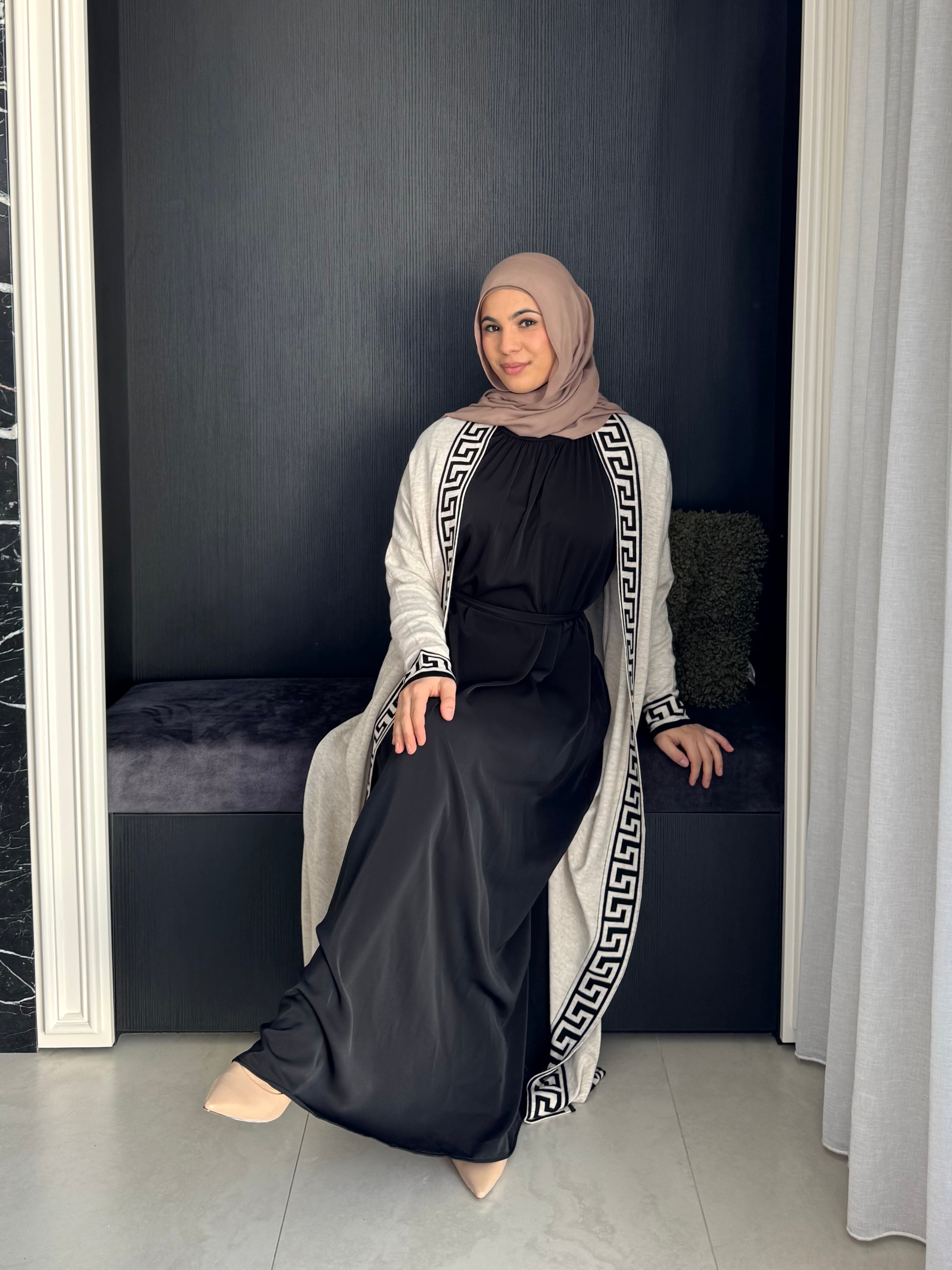 Mosaic Print Cardigan — modest open-front cardigan with colourful mosaic pattern