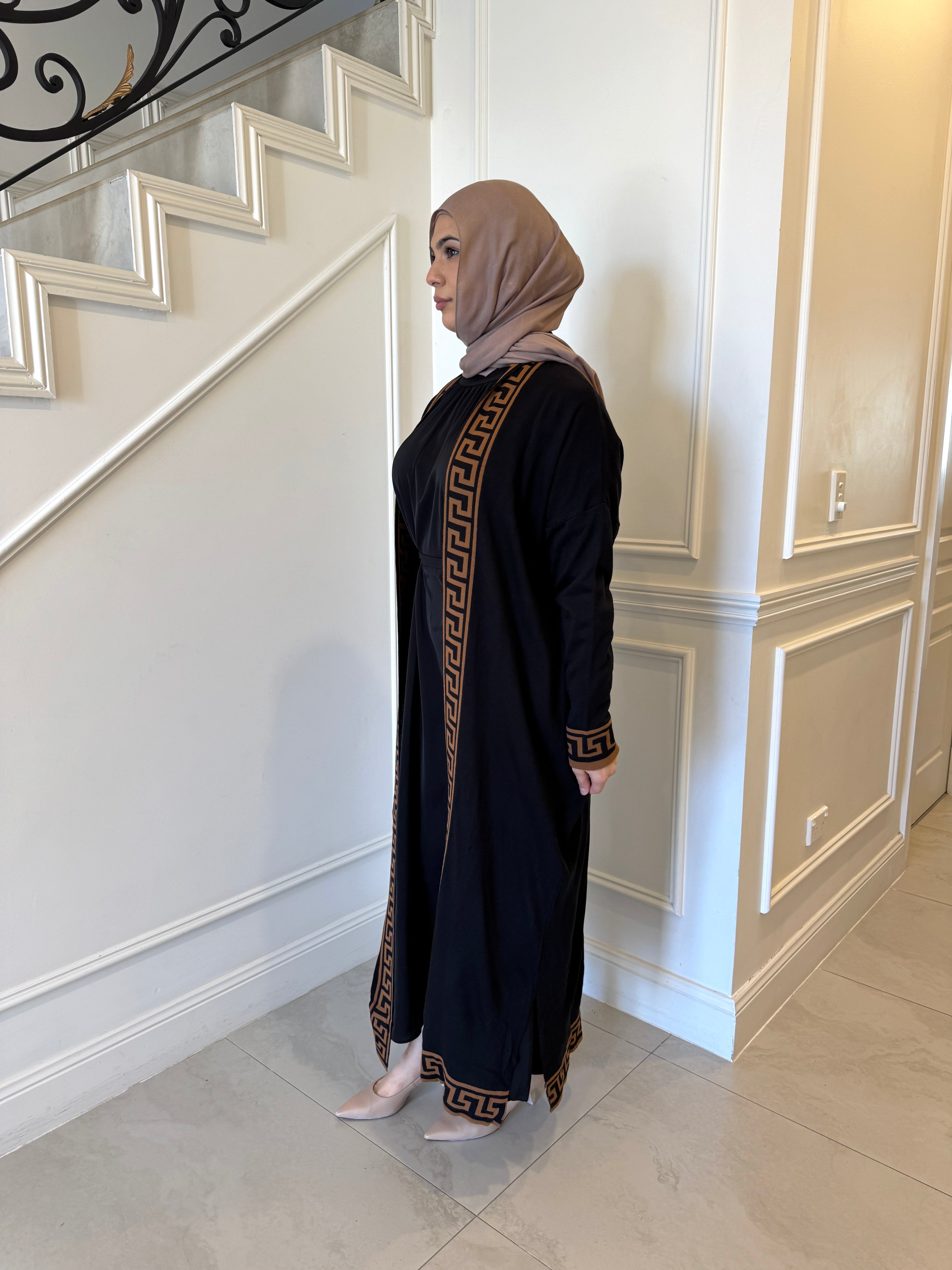 Mosaic Print Cardigan — modest open-front cardigan with colourful mosaic pattern