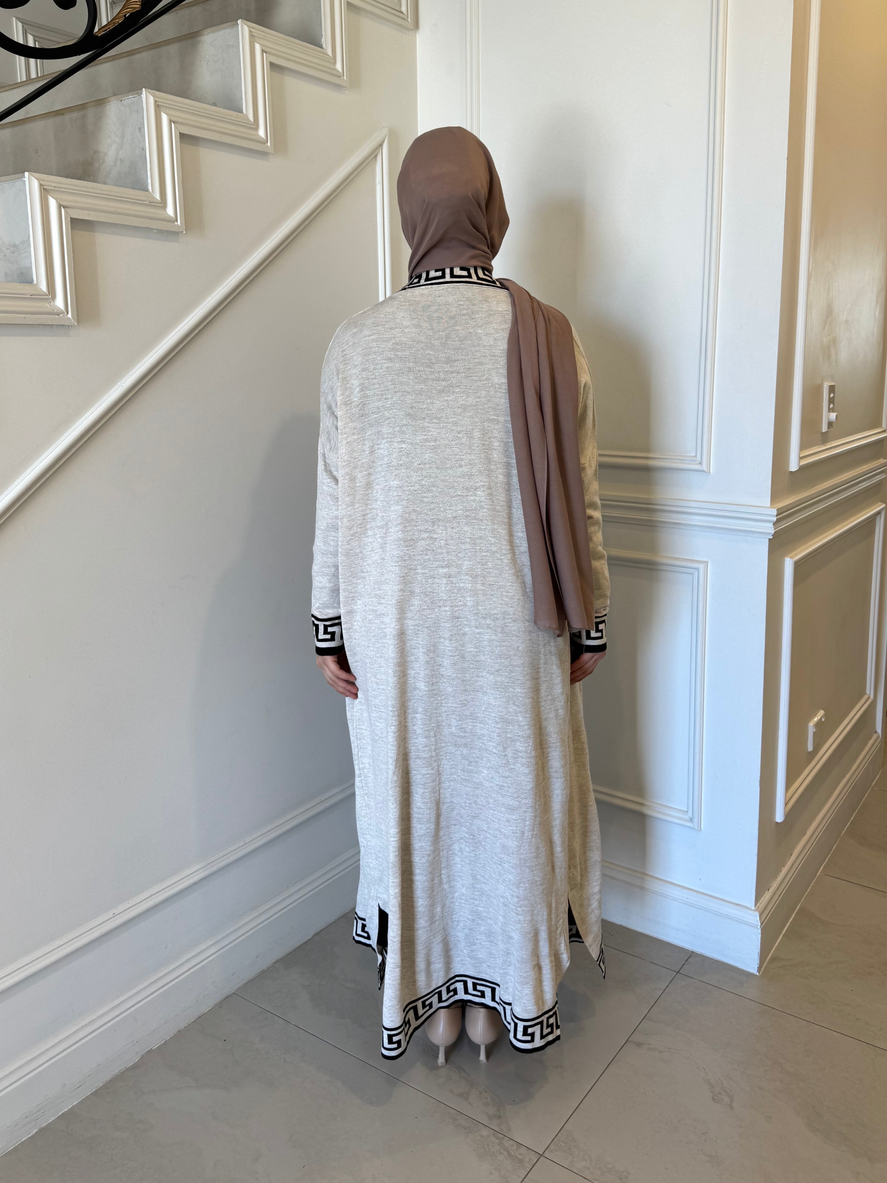 Mosaic Print Cardigan — modest open-front cardigan with colourful mosaic pattern