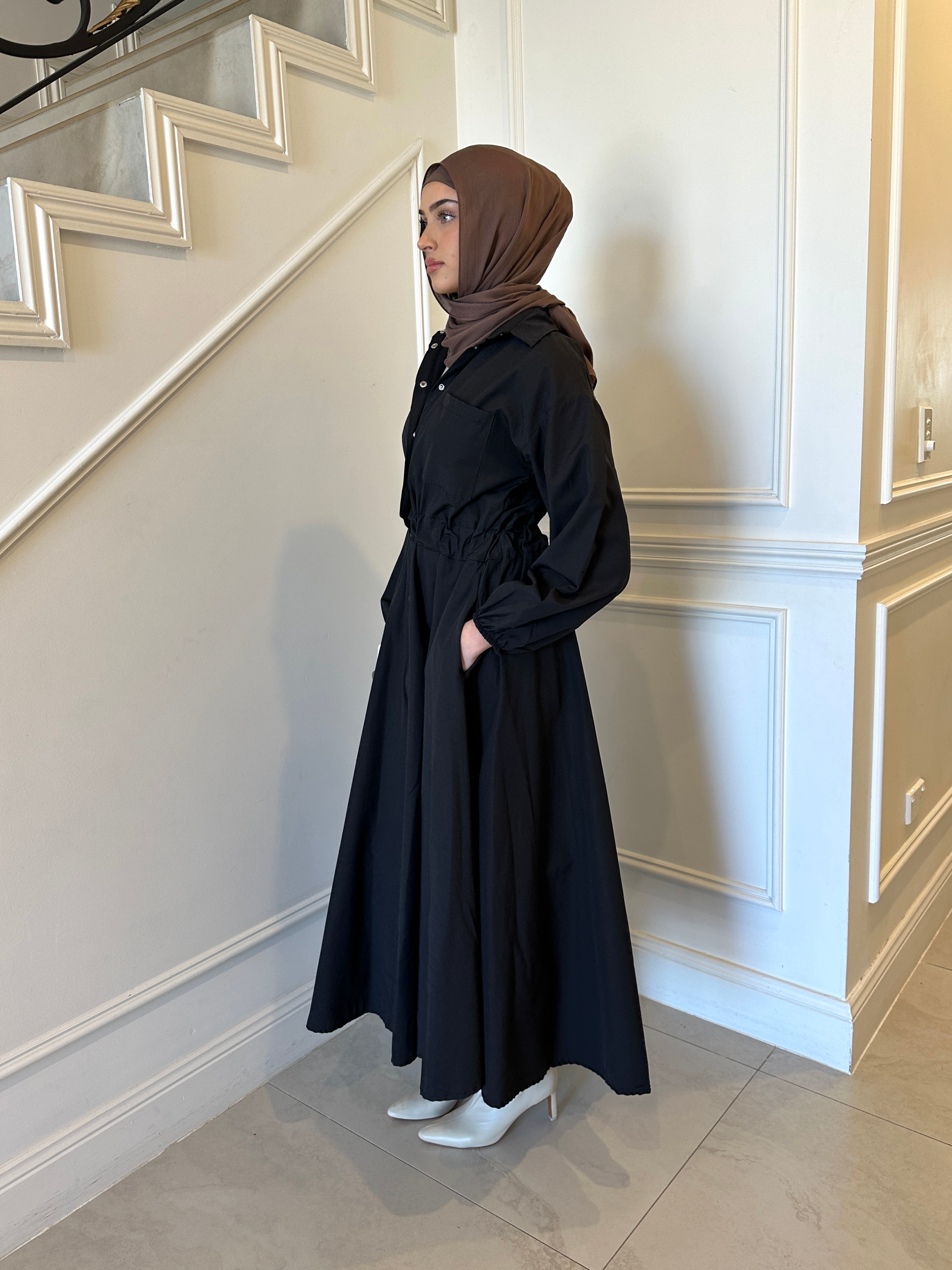 Veil of Faith Nomad Dress — neutral modest maxi dress with flowy silhouette