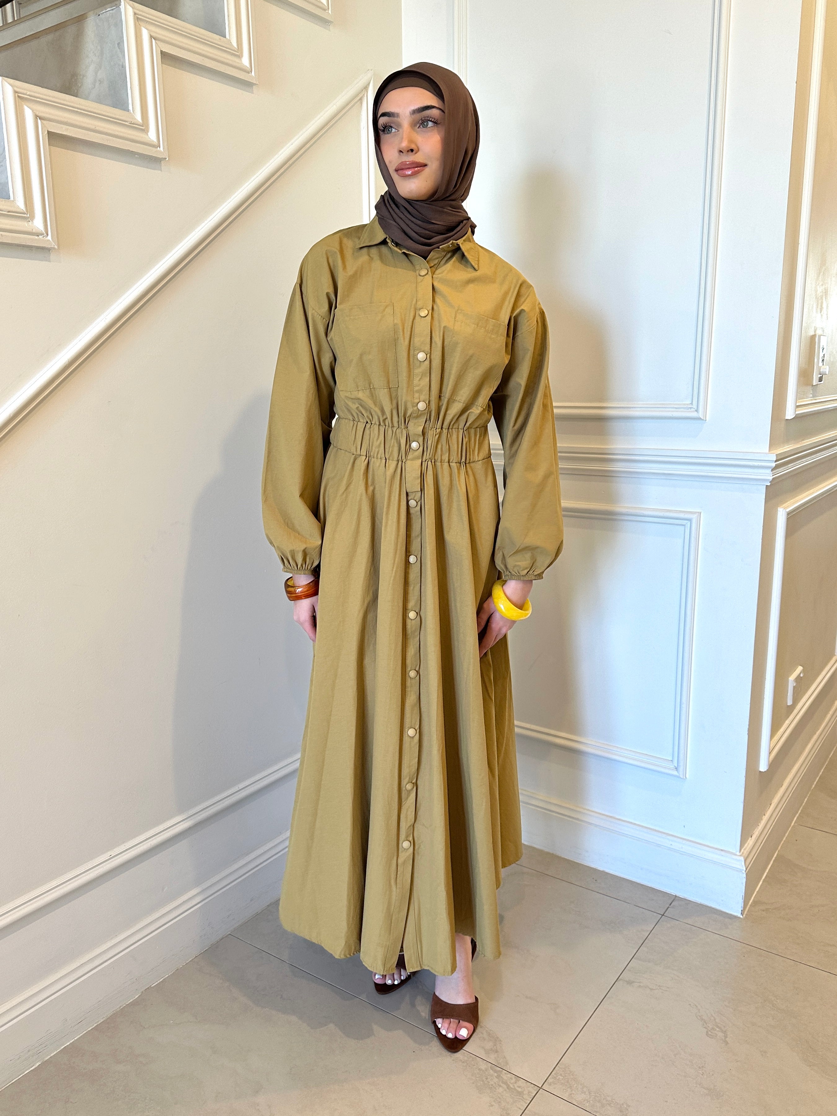 Veil of Faith Nomad Dress — neutral modest maxi dress with flowy silhouette