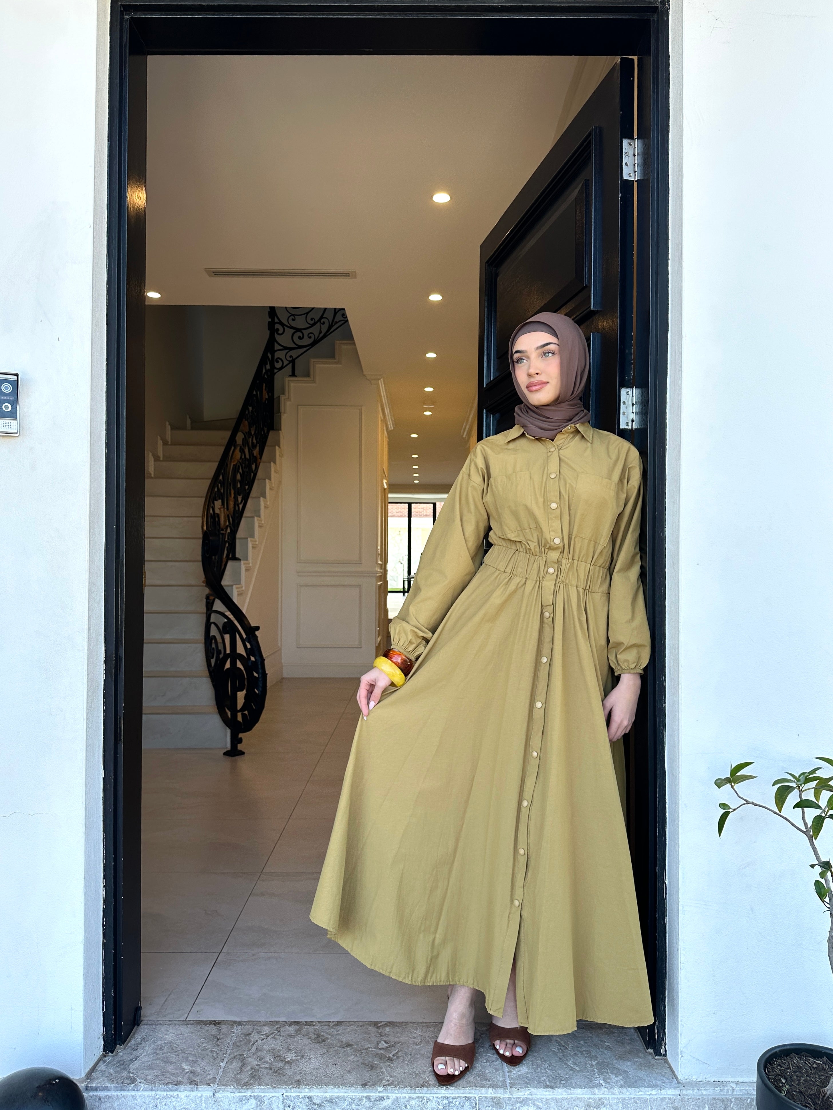 Veil of Faith Nomad Dress — neutral modest maxi dress with flowy silhouette