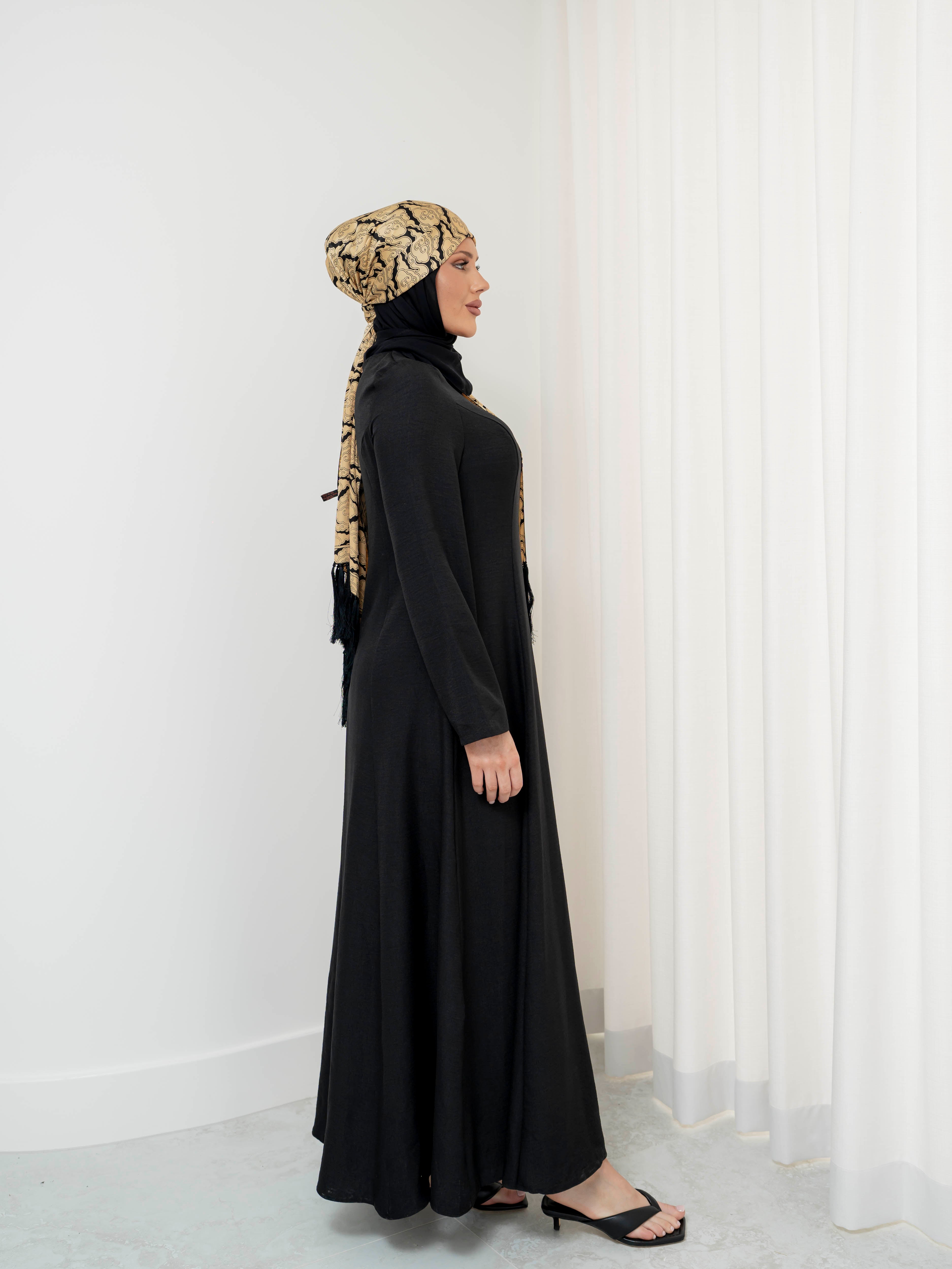 women's maxi flow dress for spring summer modest fashion with full length sleeves