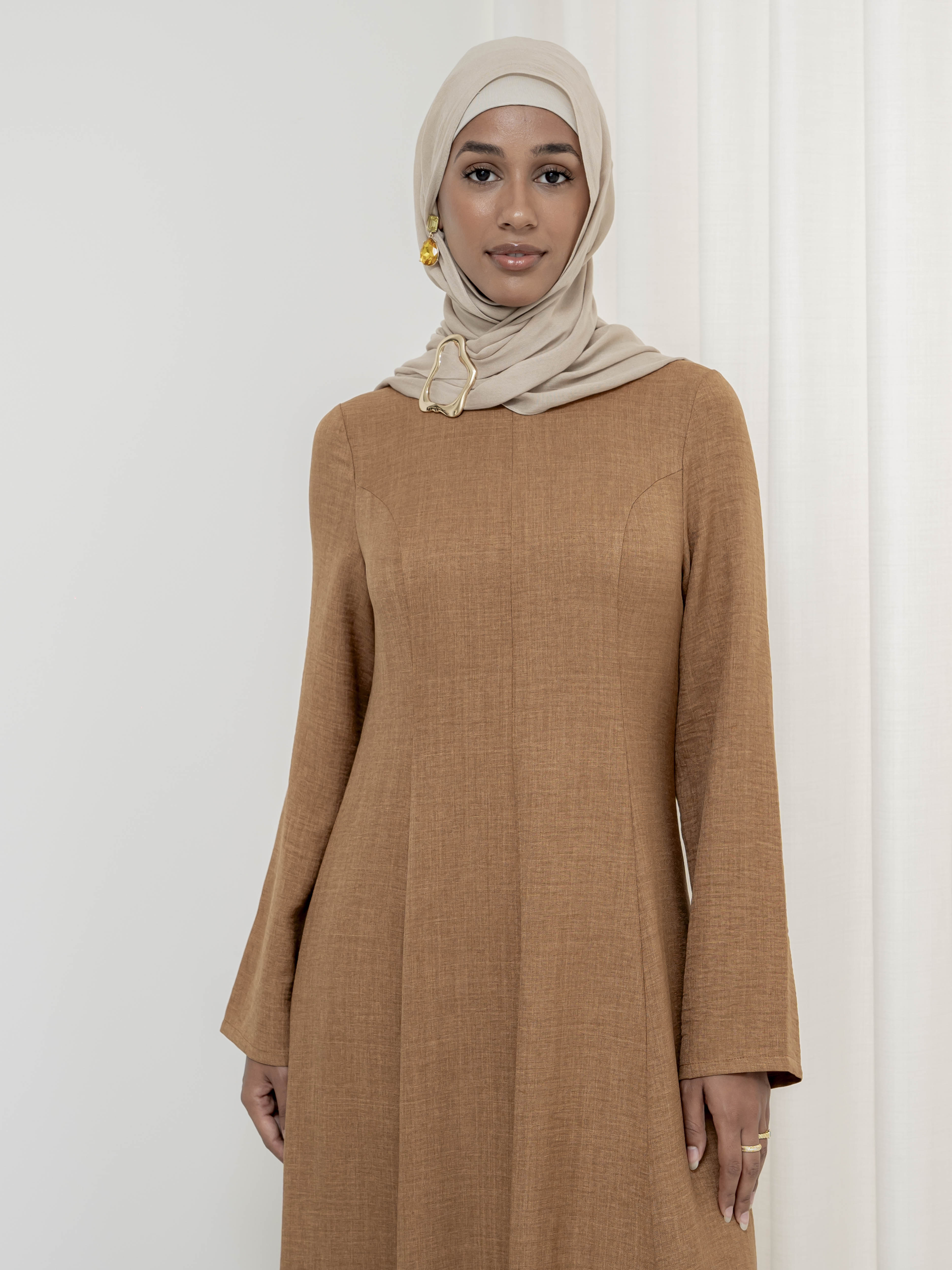 women's maxi flow dress for spring summer modest fashion with full length sleeves