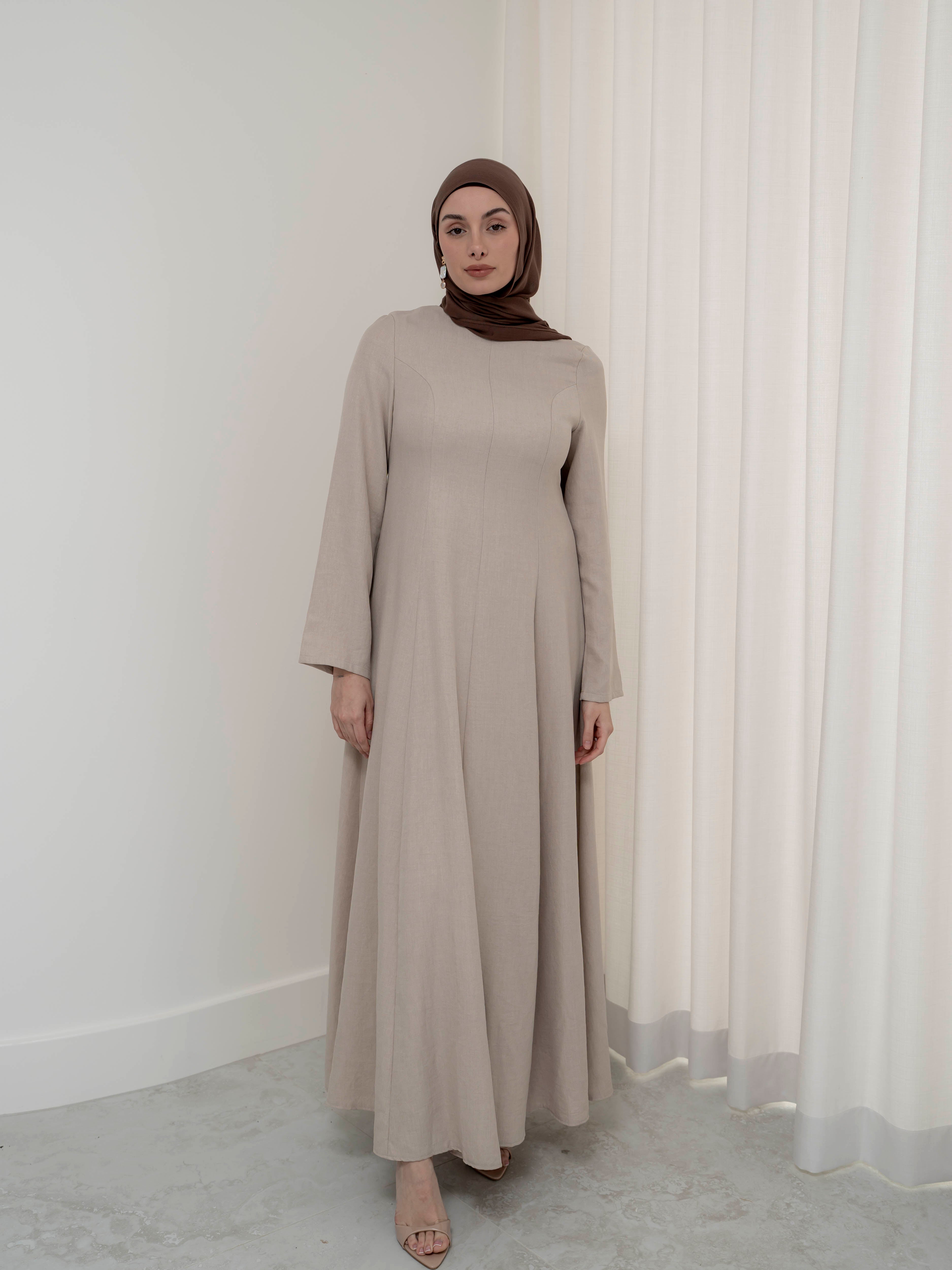 women's maxi flow dress for spring summer modest fashion with full length sleeves