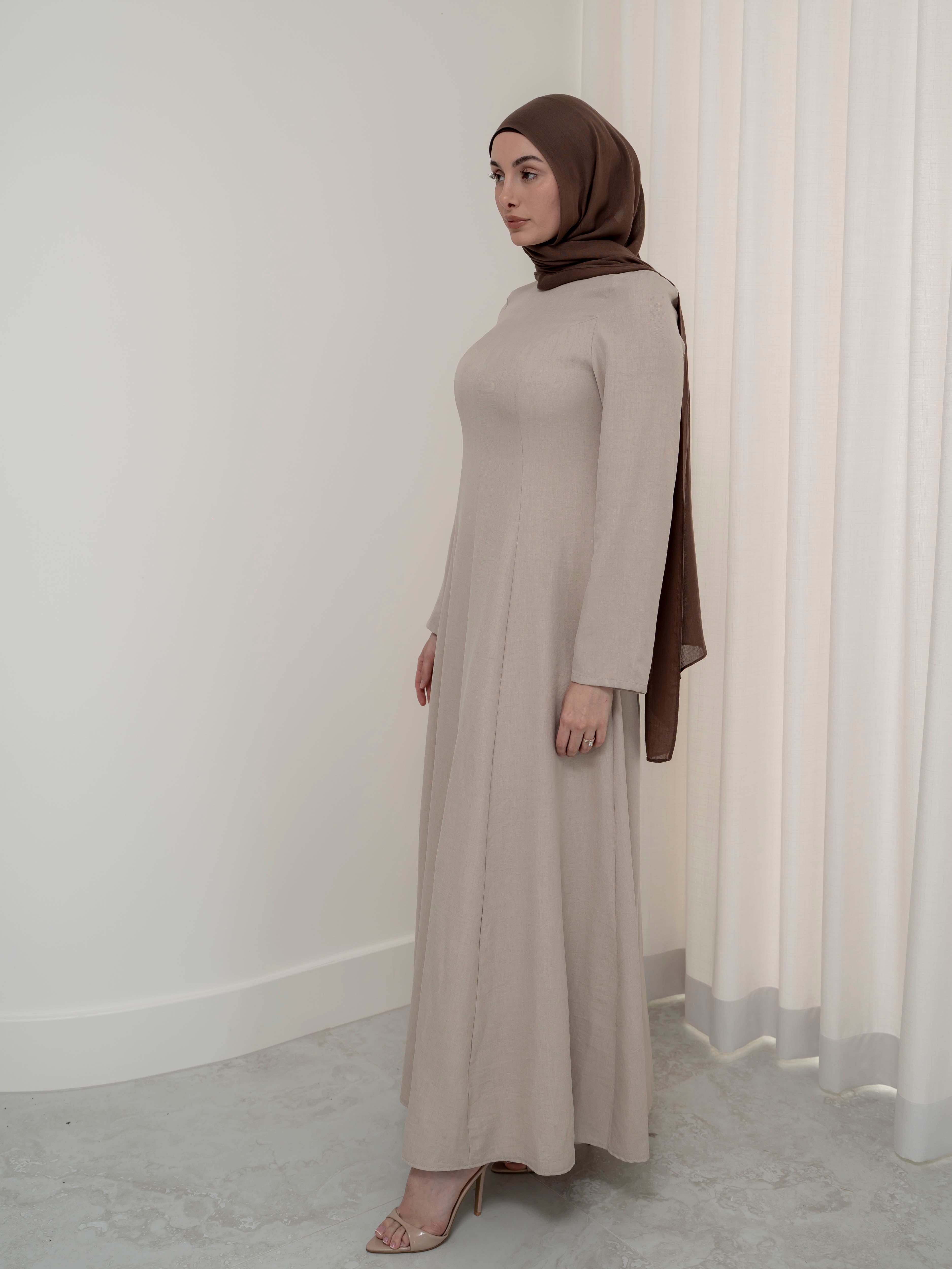 women's maxi flow dress for spring summer modest fashion with full length sleeves